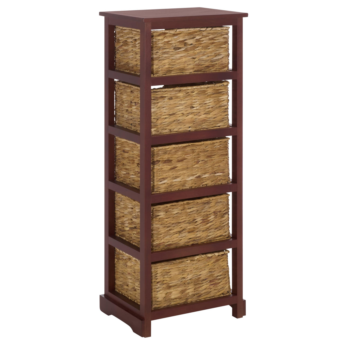 SAFAVIEH Furniture - Vedette 5-Basket Storage Tower - Cherry - Solid Wood - Coastal Basket Tower Design - Ideal for Entryway, Living Room, 17.5"W x 13.5"D x 46"H - Fully Assembled (AMH5739C)