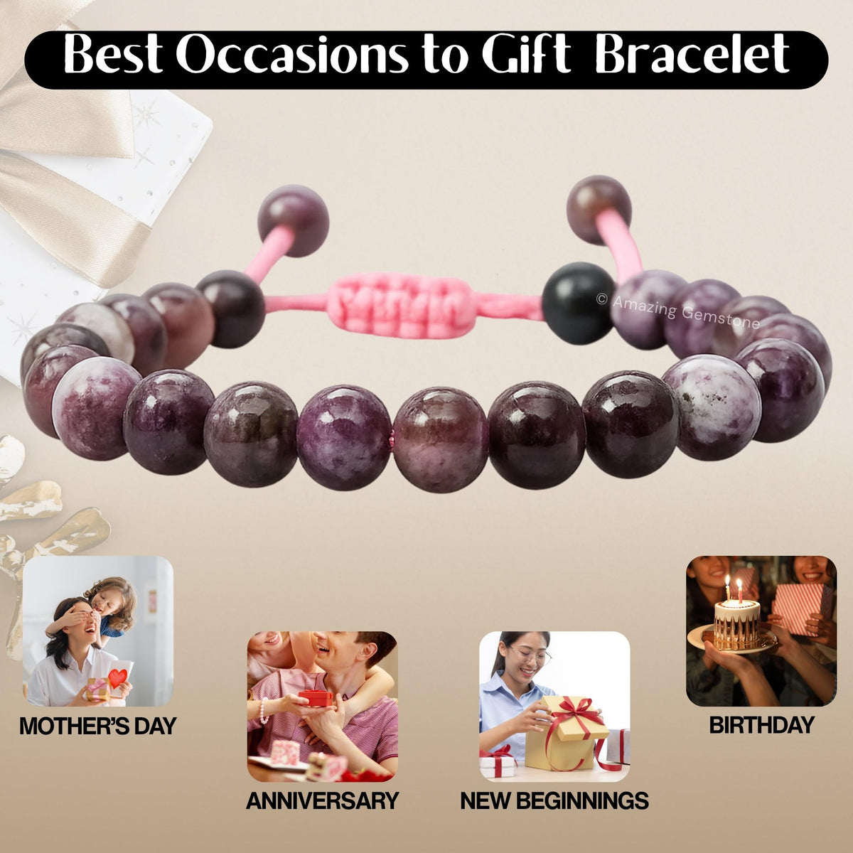 Amazing Gemstone Eudialyte Bracelet, Gifts For Men & Women - Protection Healing Crystal Bracelet - 8mm Gemstone Beaded Adjustable Bracelet, Pulseras Para Hombres Mujer Stocking Stuffers