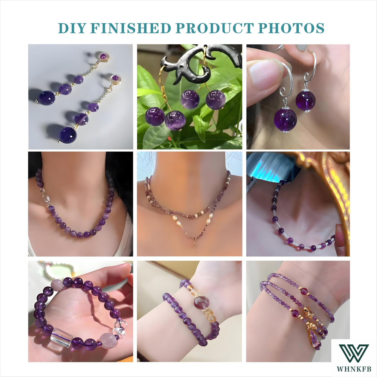 WHNKFB 6mm 100PCS Natural Amethyst Round Beads, Smooth Polished Loose Purple Crystal Beads for Jewelry Making Craft - 4mm 6mm 8mm 10mm Options with Free Elastic Cord