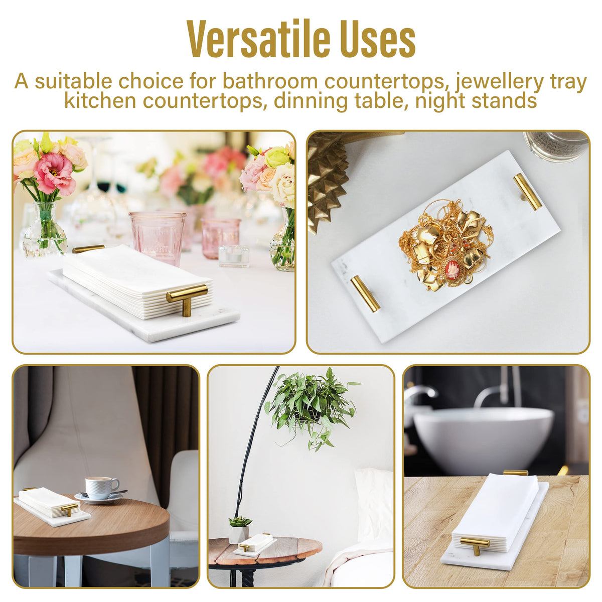 Guest Towel Holder Tray for Bathroom - White Marble-Tray - Napkin Holder for-Bathroom - Paper Hand Towel Holder.