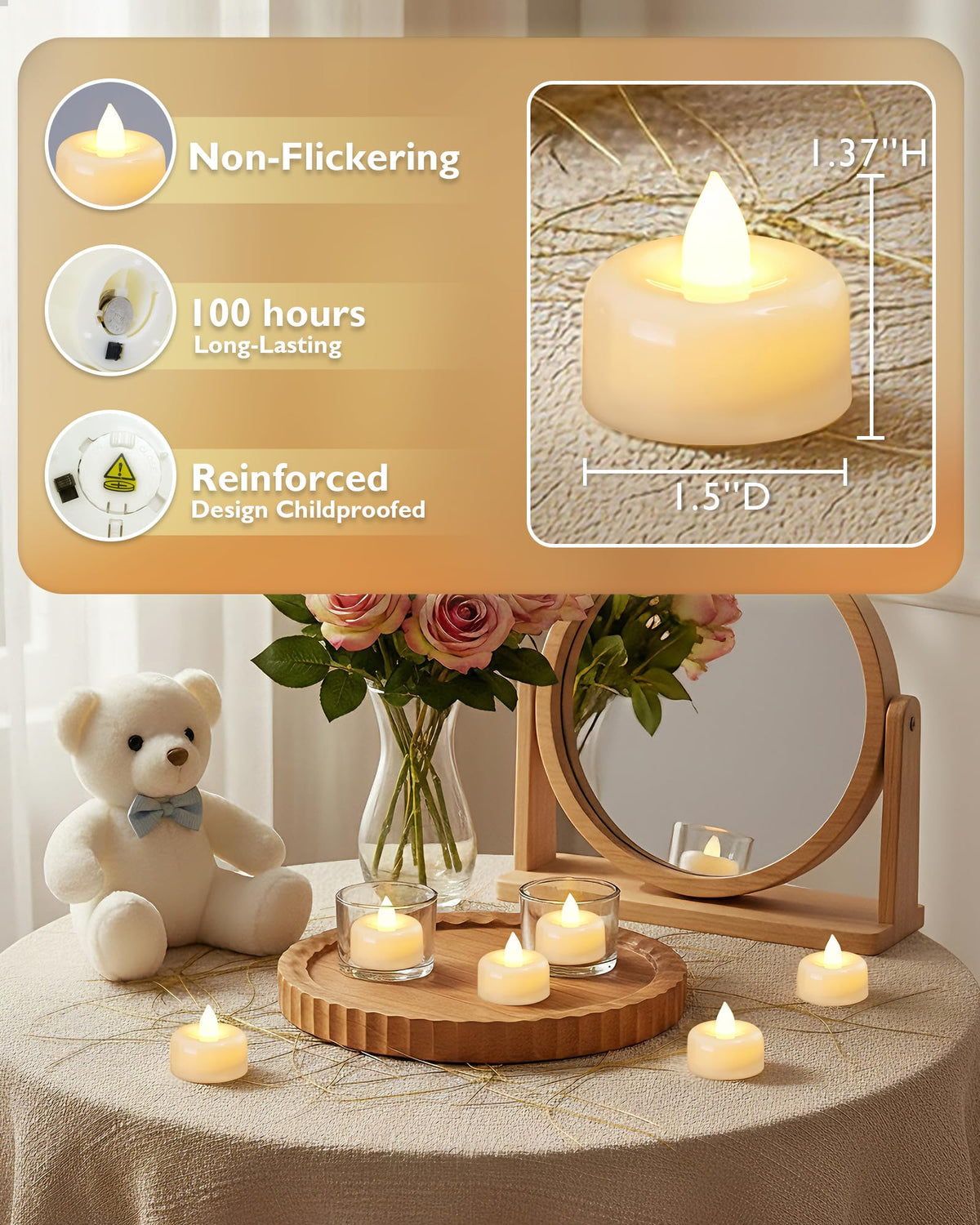 Amagic 24Pack Flameless LED Tea Lights Candles Battery Operated, Electric Fake Tealight Candles for Votive, Halloween, Christmas, Home Decor, Wedding, Table Decor (24Pack)