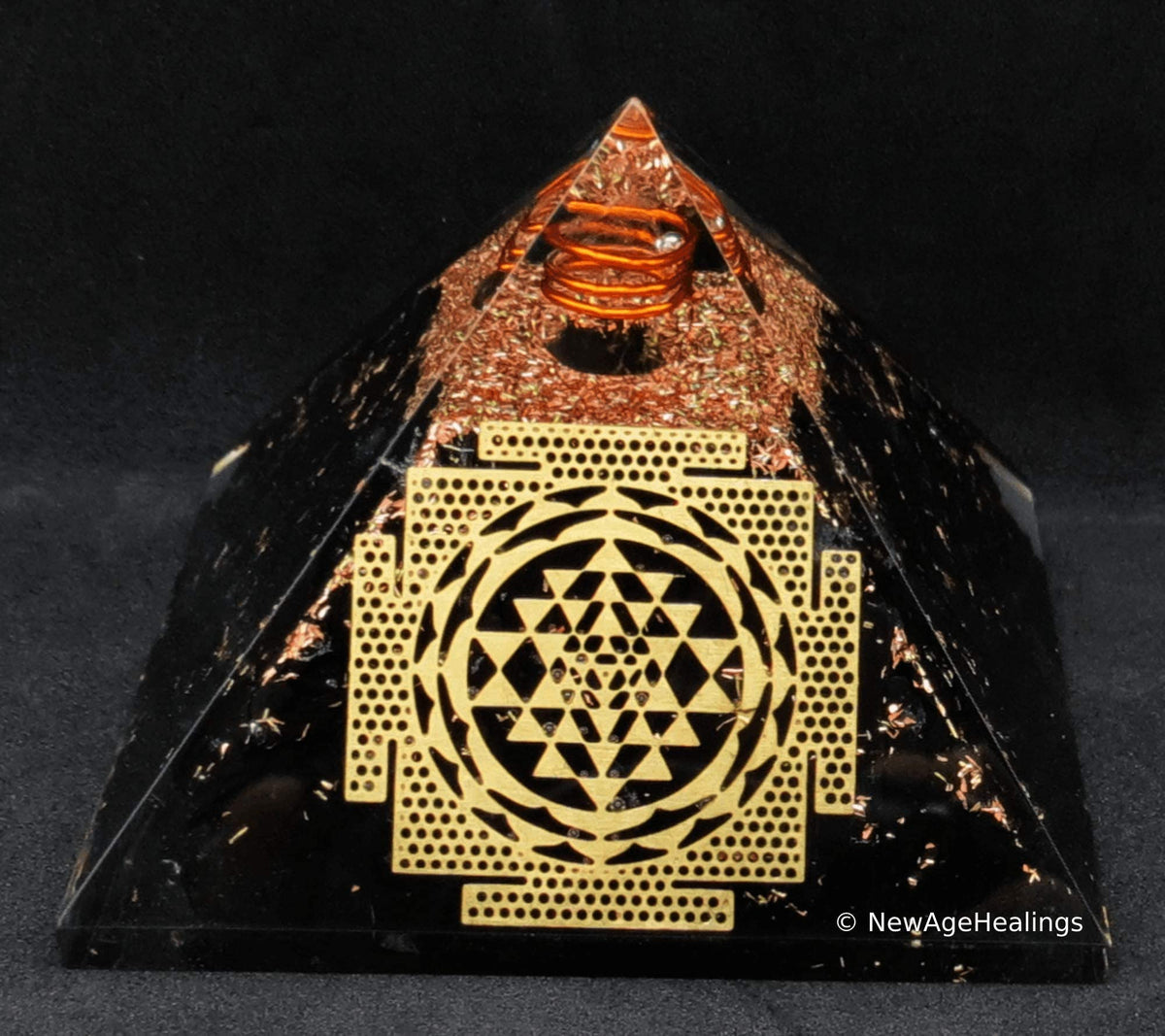 Amazing Gemstone Large Black Tourmaline Orgone Pyramid Crystal, Sri Yantra Big Orgonite Pyramid - Positive Energy Healing