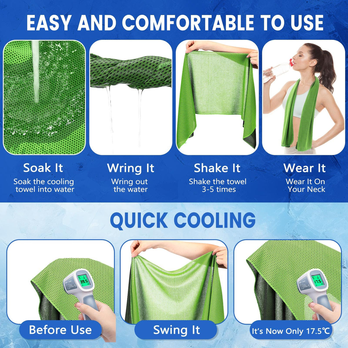 Hosuly 6 Pack Cooling Towels 40"x12" Ice Towel Cooling Neck Wraps Soft Breathable Chilly Stay Cool in Summer for Sports Yoga Golf Gym Activities(Bright Green)