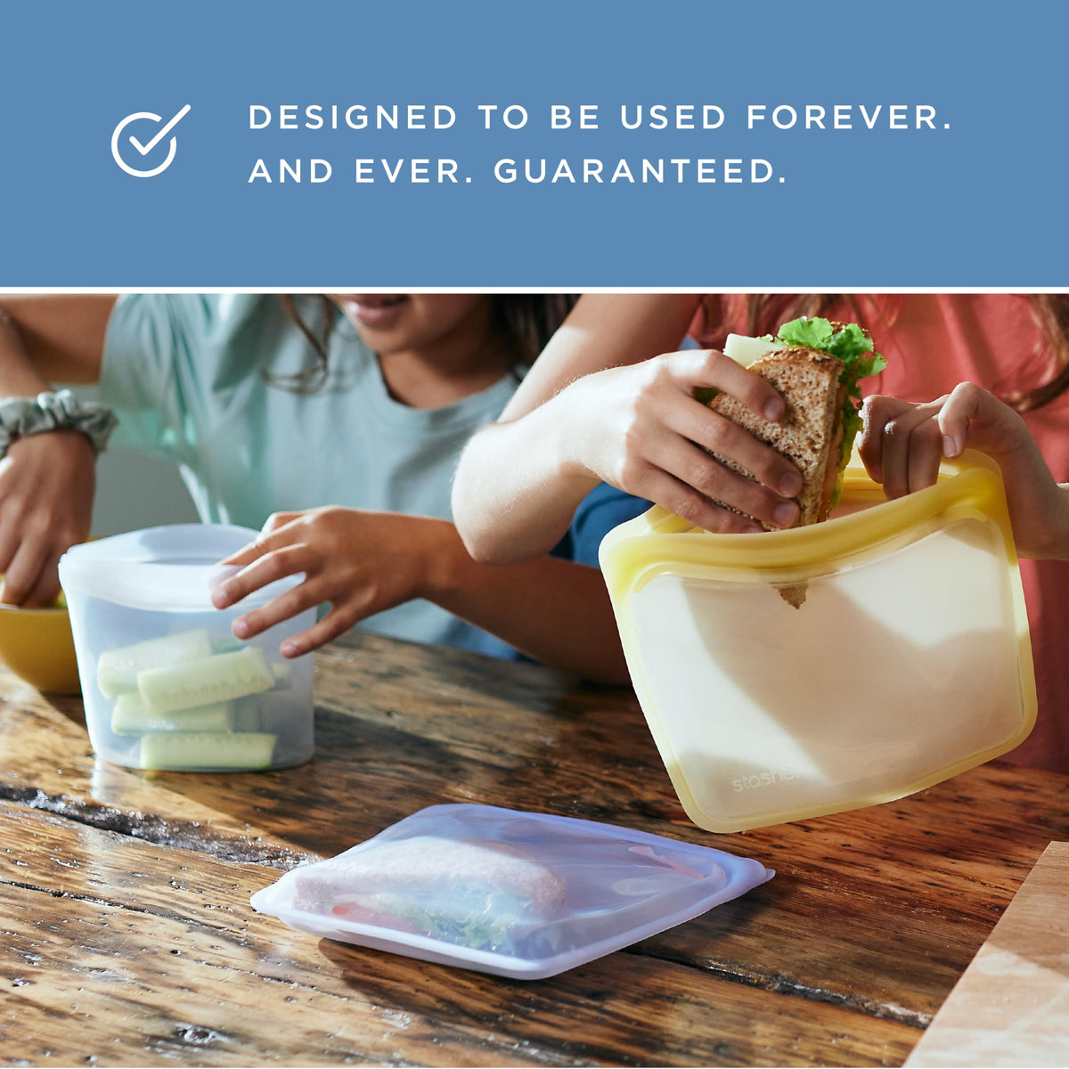 Stasher Silicone Reusable Food Storage Bags, 4-Pack, Reusable Freezer Bags, Microwave, Dishwasher, Oven Safe, Sous Vide, Premium Lunch Containers, Eco Friendly, Snack Bags, Food-safe Silicone, Clear