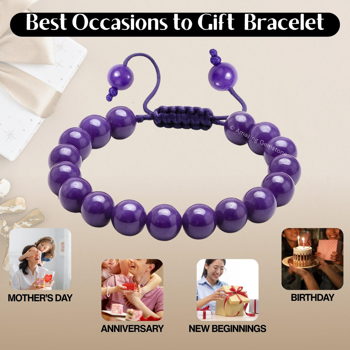 Amazing Gemstone Phosphodorite Bracelet for Women Men's Gifts - Protection Healing Crystal Bracelet - 8mm Beaded Adjustable Bracelet Pulseras Para Hombres Mujer Stocking Stuffers