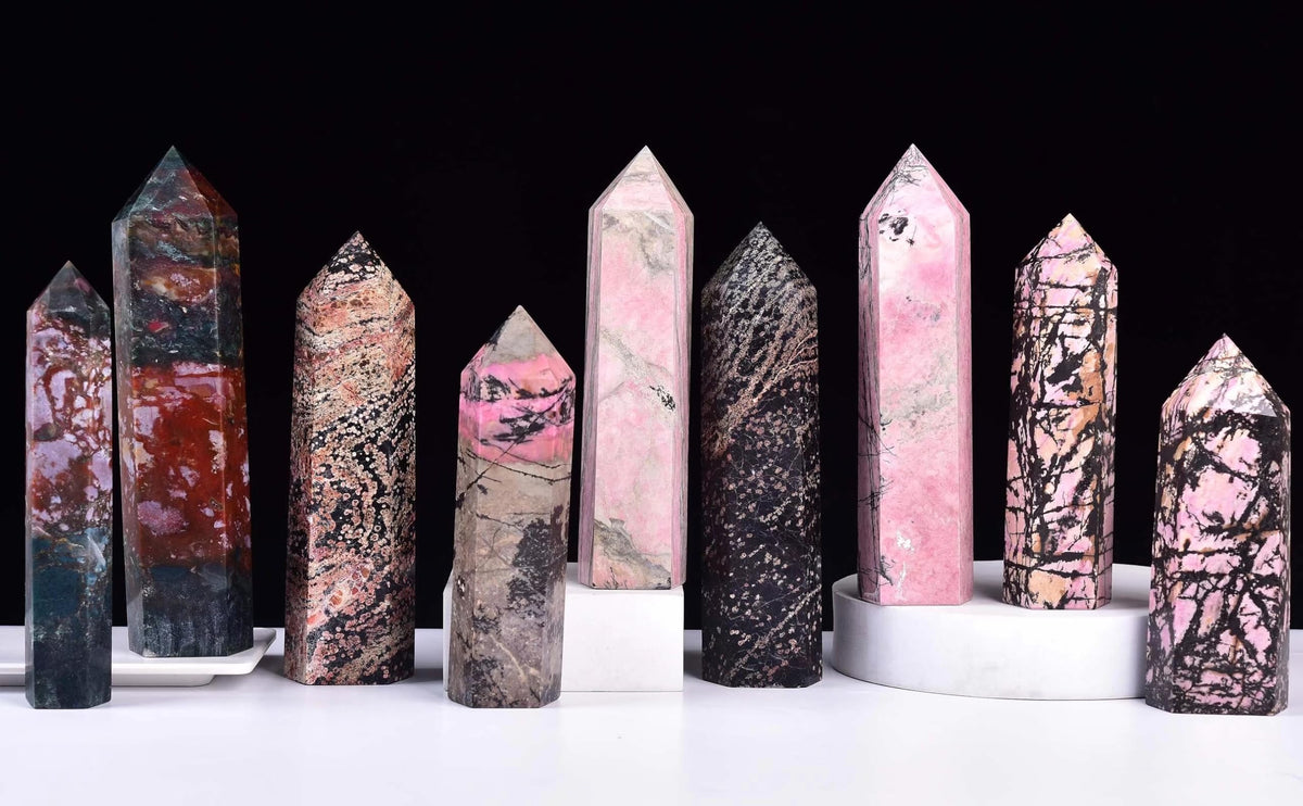 Rhodonite Stone Tower Obelisk Healing Crystal Stone Wand Natural Reiki Meditation Gifts 1.1-1.7 LBS
