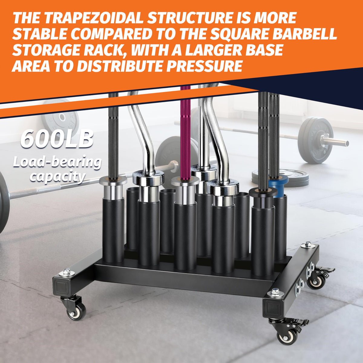 EVERYMATE Vertical Barbell Rack, Movable Barbell Stand holder- Heavy-Duty Steel Organizer Holds Up to 10 Olympic Barbells, Fits 2" Olympic Bars, with Scratch-Resistant Inserts, Space-Saving for Home/Garage/Commercial Gym(with silent wheels)