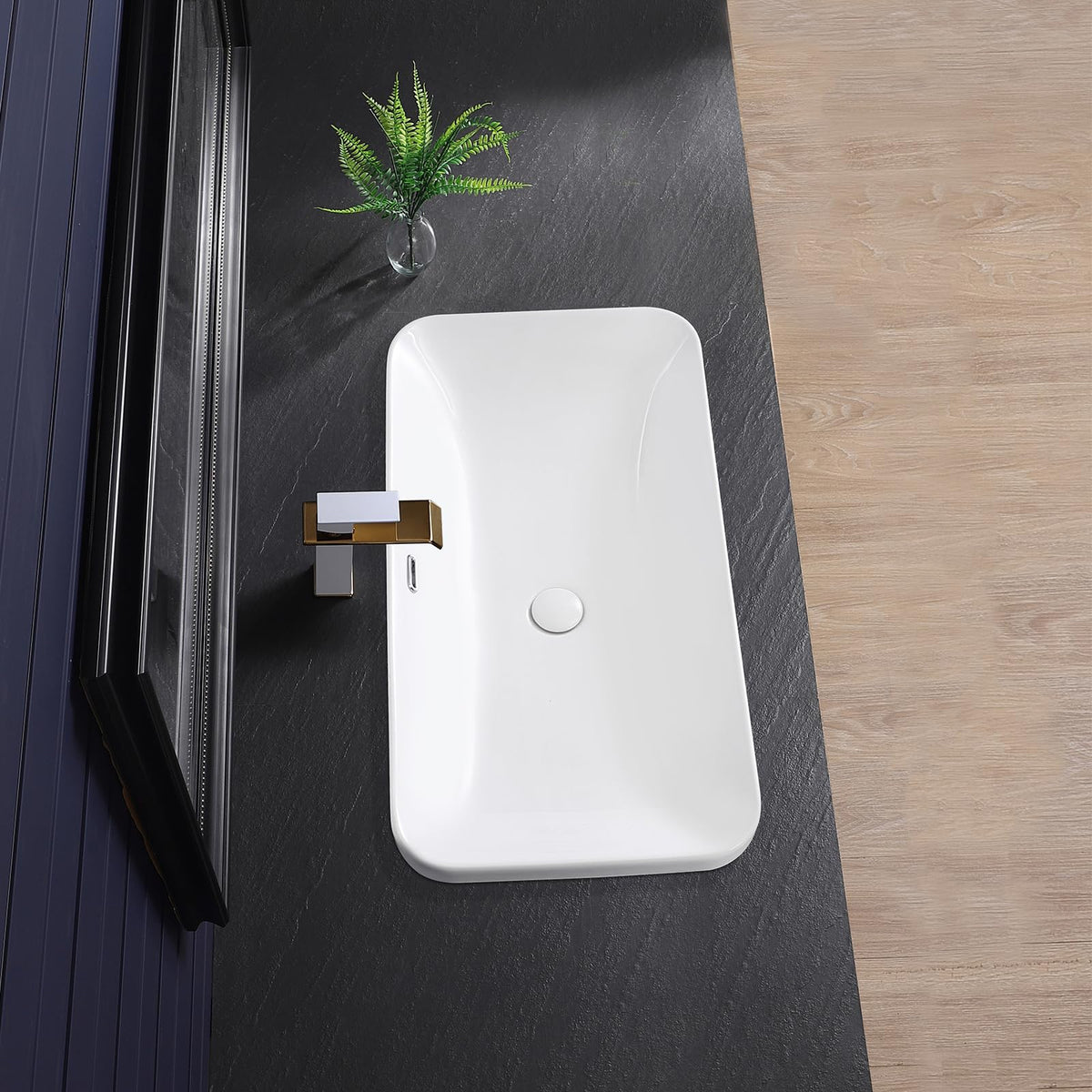KMOEM Vessel Sink 32"x17" Semi Recessed Bathroom Sink Drop-in Bathroom Sink Support Dual Faucet Installation White Porcelain Ceramic Modern Rectangular Vanity Sinks with Overflow