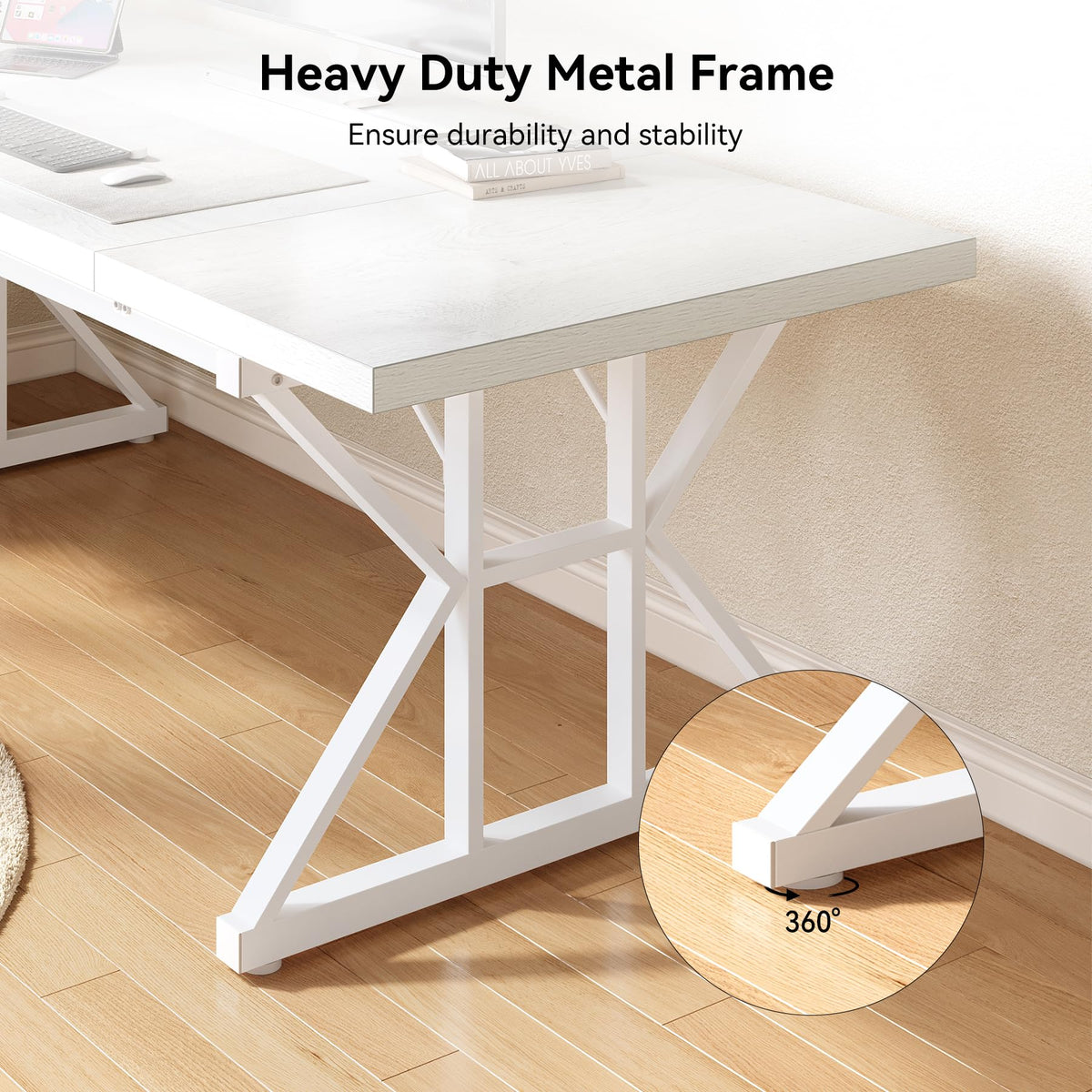 LITTLE TREE 70.8-Inch Large Executive Desk, Extra Long Computer Office Desk Workstation, Modern Simple Style Laptop Table, Sturdy Wooden Writing Workstation for Home White