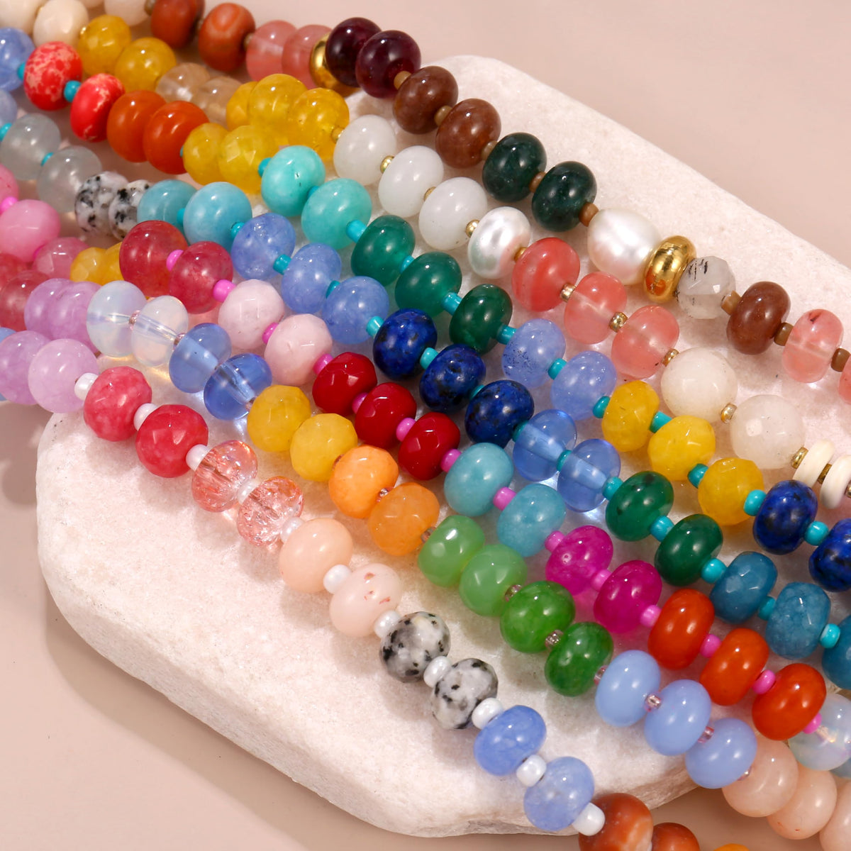 Badu Gemstone Beaded Bracelet for Women Colorful Natural Stone Freshwater Pearl Surfer Beach Rainbow Bracelet Jewelry Gift