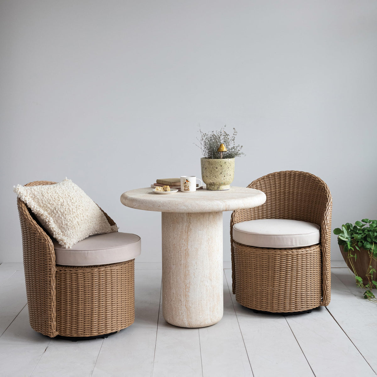 Creative Co-Op Indoor/Outdoor Concrete Table, Natural Travertine Color
