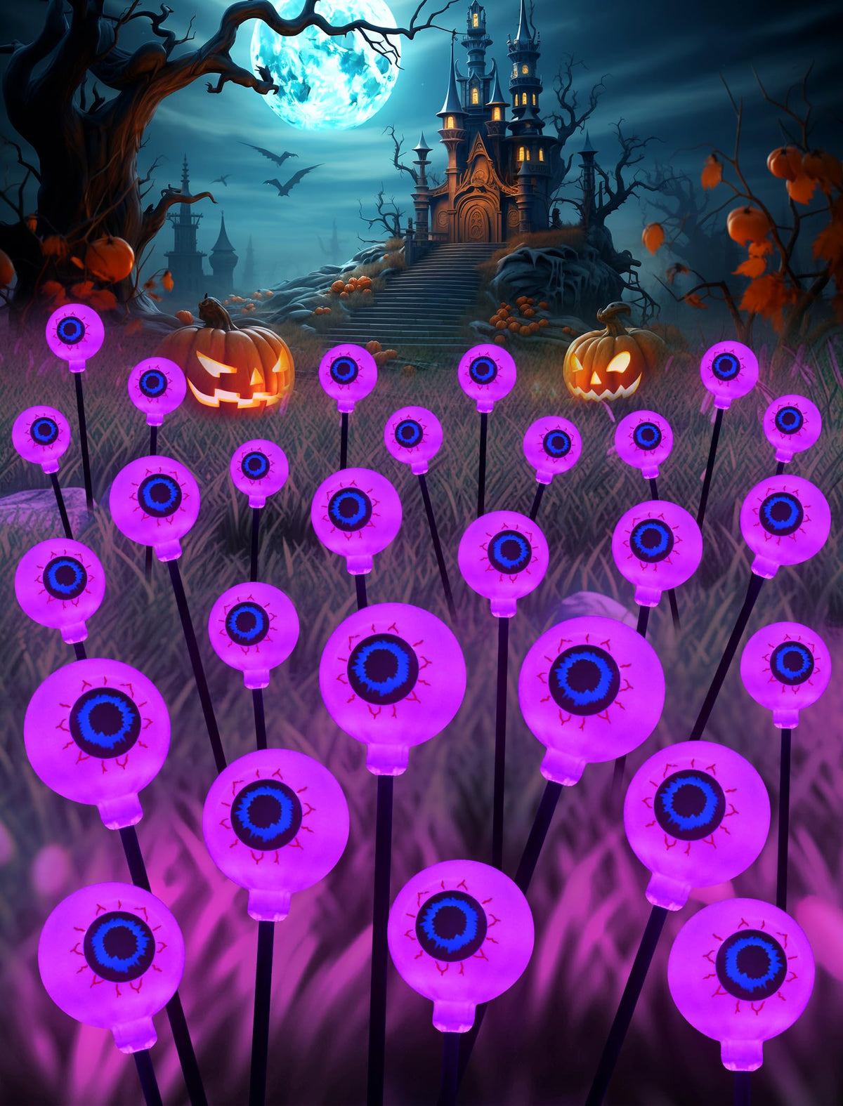 KerKoor Solar Halloween Lights Outdoor Decorations - 4 Pack 32 LED Solar Eyeball Lights for Yard, Scary Eyeballs Halloween Light for Outside, Pathway, Walkway, Landscape, Garden, Party Decor (Purple)