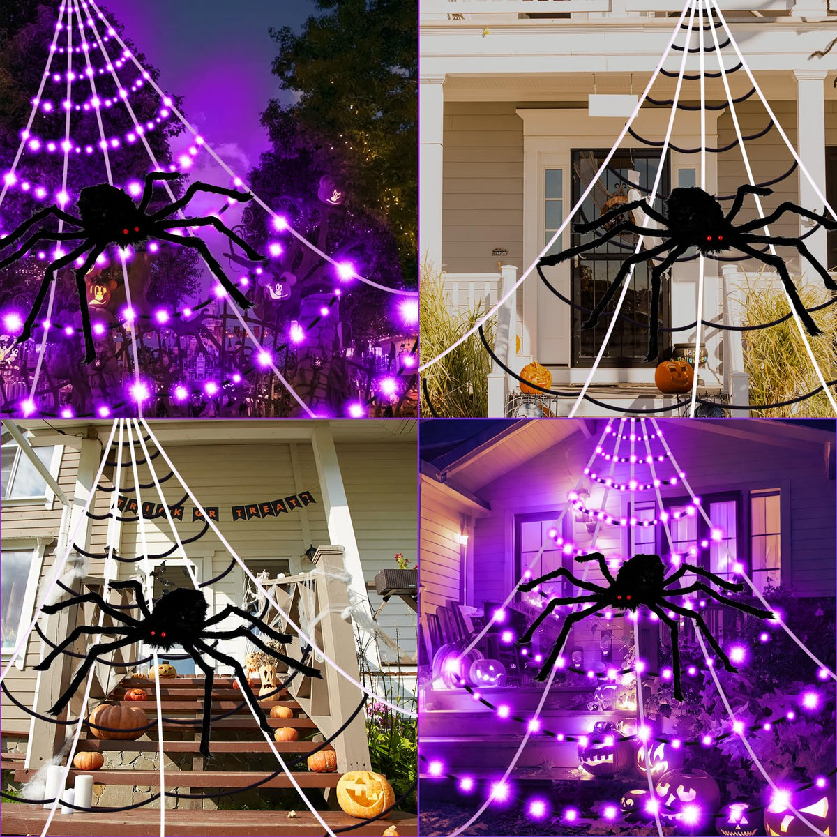 Halloween Decorations Spider Web Lights, 250 LED Purple Lights 19.7FT x 14.8FT Giant Halloween Decorations with 8 Modes Waterproof for Indoor Outdoor House Garden Yard,30" Large Spider Included