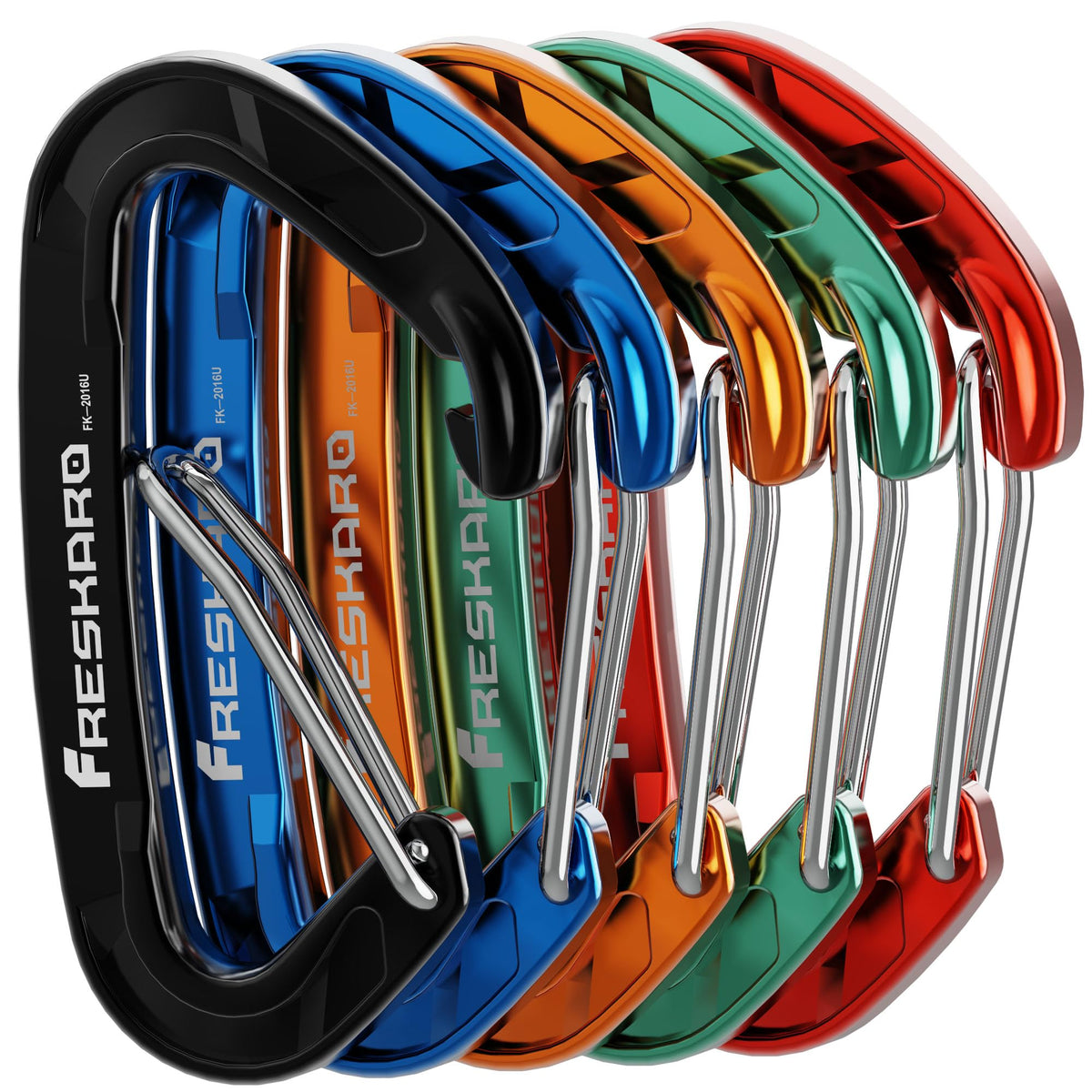 FresKaro Carabiner Clip, Wire Gate Caribeener Heavy Duty, Caribeaner Hook, Strong, Lightweight, 15kN 4Pack for Keychain, Key, Gym, Golf Bag, Dog Collar, Hammock, Outdoor Camping, Medium Size, Blue