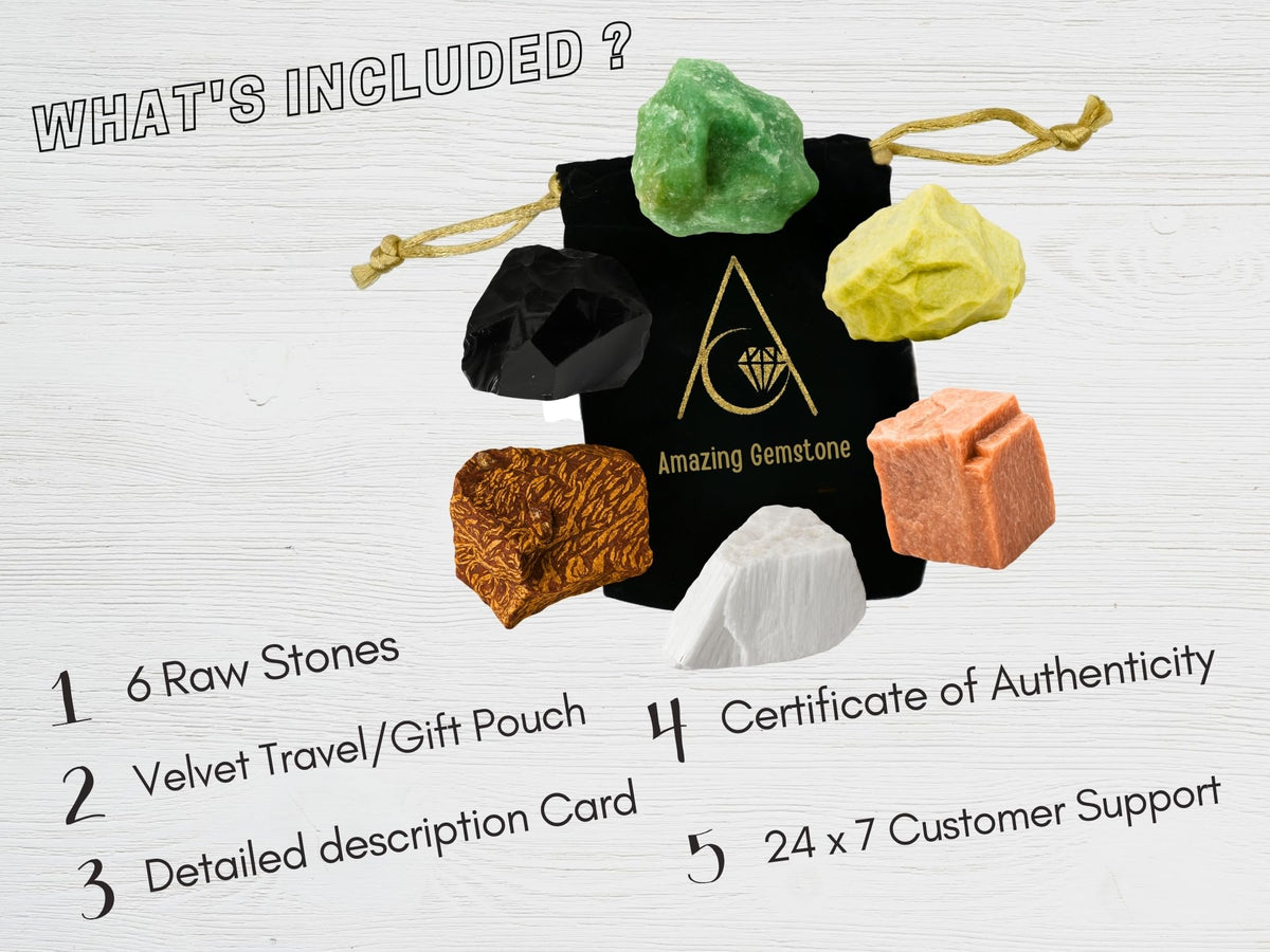 Amazing Gemstone Crystals for Breaking Attachments Manifestation, Set of 6 Green Aventurine, Black Obsidian, Scolecite, Peach Moonstone, Mariyam Jasper and Serpentine Healing Crystals and Stones