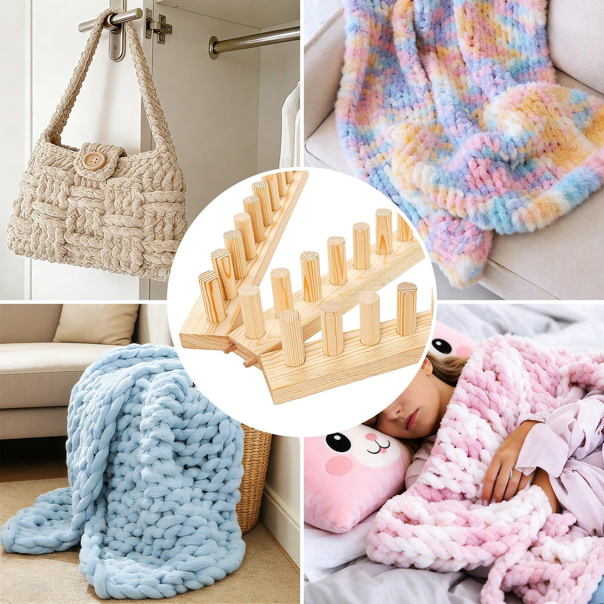 ARTACE 46" Chunky Blanket Loom, Large Adjustable Wooden Loom Frame, Hand Knitting Kit for Adults Beginners, DIY Chunky Throw Blanket Making Kit