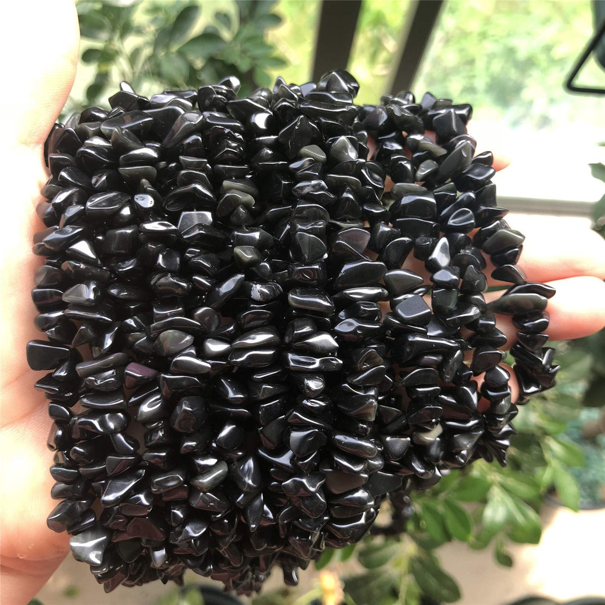 Fekuar 64" Irregular Tumbled Black Obsidian Chip Beads for Jewelry Making, Healing Crystal Drilled Loose Bead Strand DIY Craft Supplies, 5-8mm