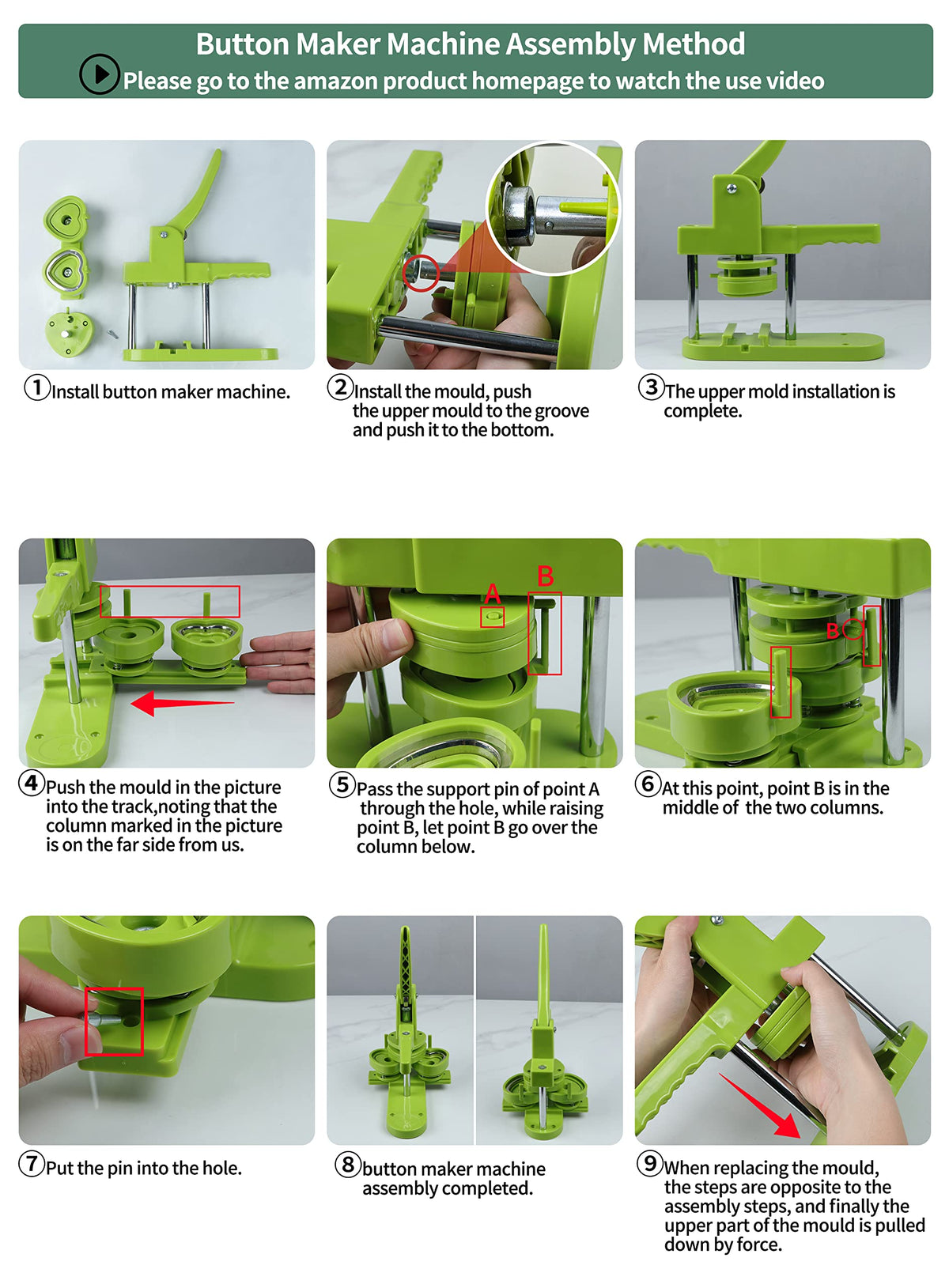 Happizza Heart-Shaped Button Mold, 57mm/2.24 inch, Green Resin, Slide Rail Button Maker Machine Compatible