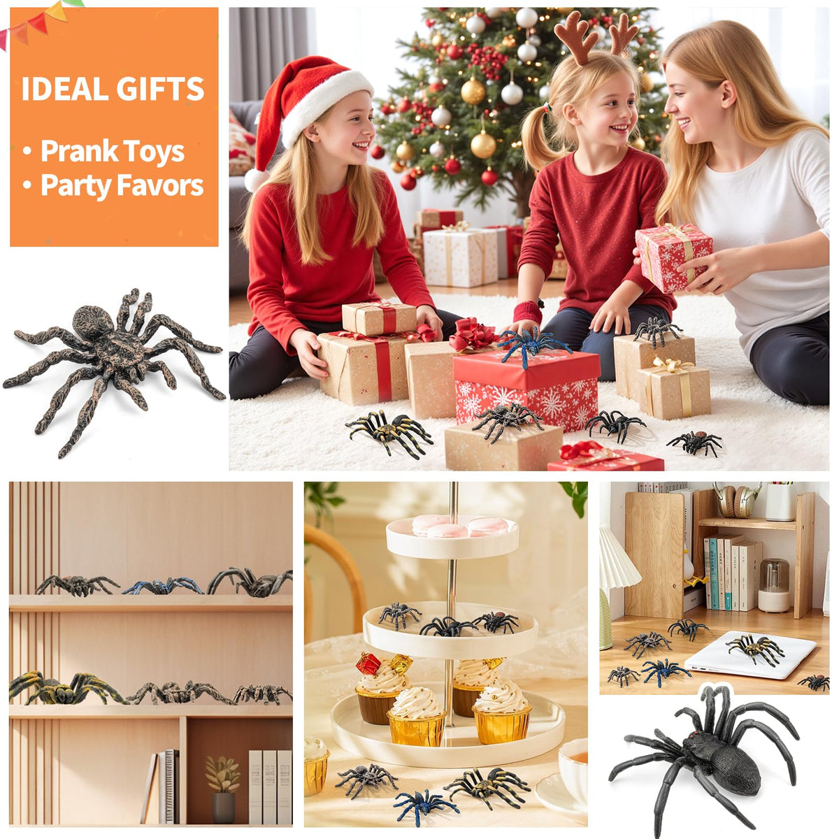 THINKBAY 6PCS Spiders Figurines Animal Toys, Prank Toy for Kids, Safari Animal Toys for Toddlers, Educational Preschool Toy Birthday Gift for Boys Girls, and Kids