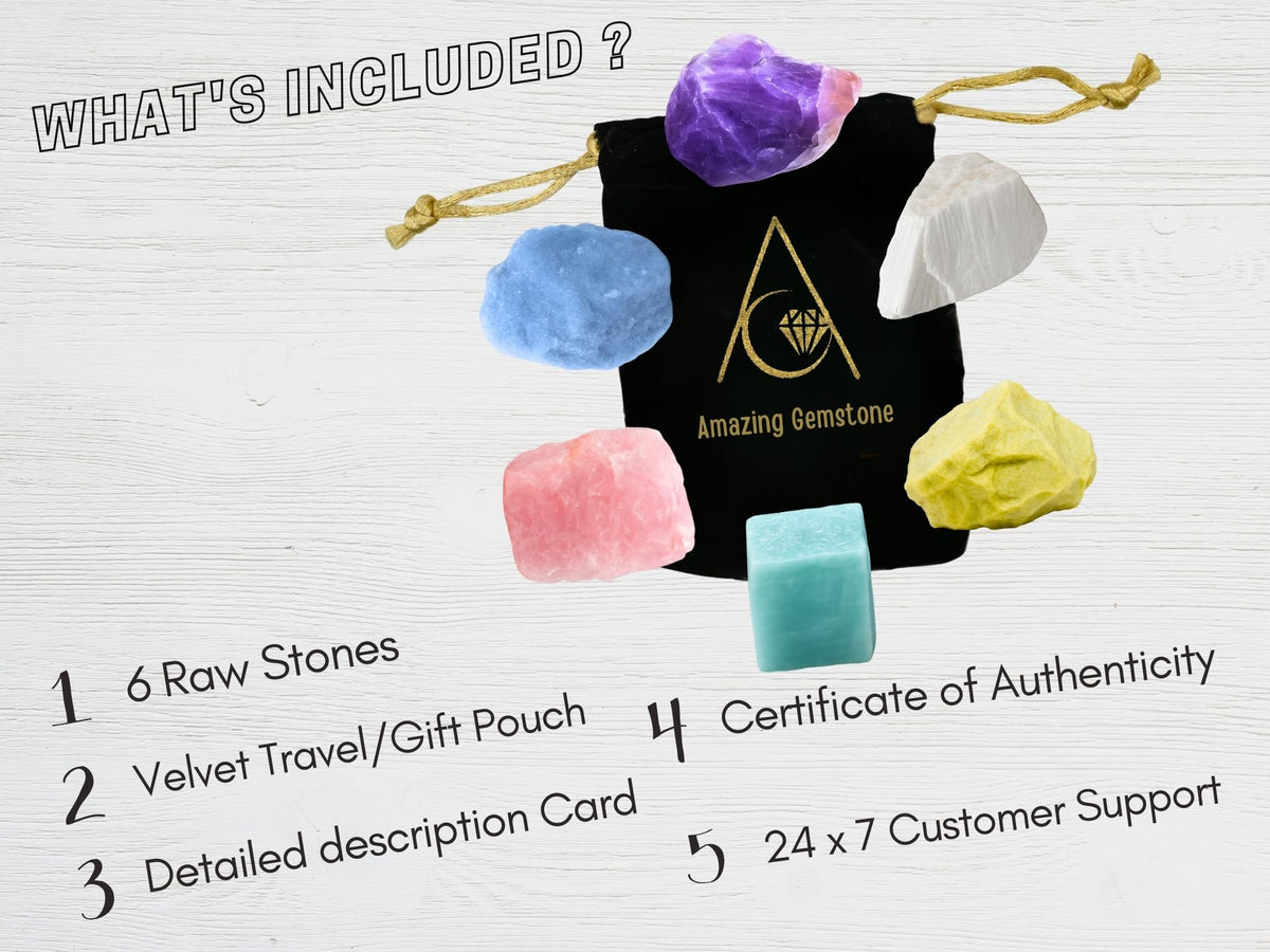 Amazing Gemstone Healing Crystals for Headaches and Migraine, Set of 6 Amethyst, Angelite, Amazonite, Rose Quartz, Scolecite and Serpentine Healing Crystals and Stones