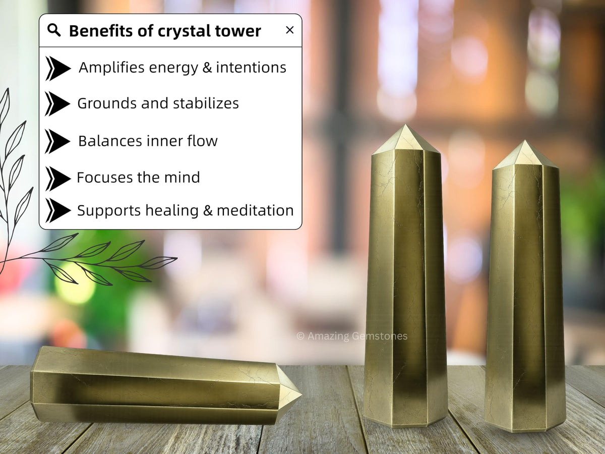Amazing Gemstone Pyrite Crystal Towers - Natural Healing Crystal Point Obelisk for Reiki Healing and Crystal Grid (2" to 3" INCH)