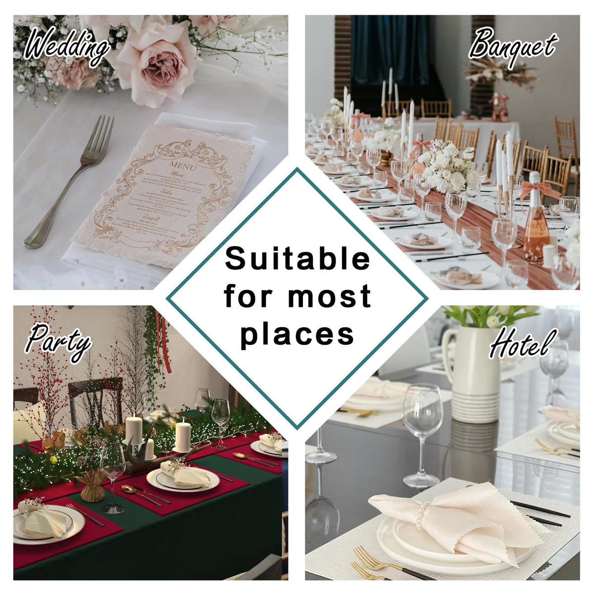 Bailarina Cloth Napkins Set of 40,17x17 inches Dinner Napkins Cloth Washable,Polyester Square Table Cloth Napkin Bulk with Hemmed Edges Ideal for Banquets, Parties and Weddings-White