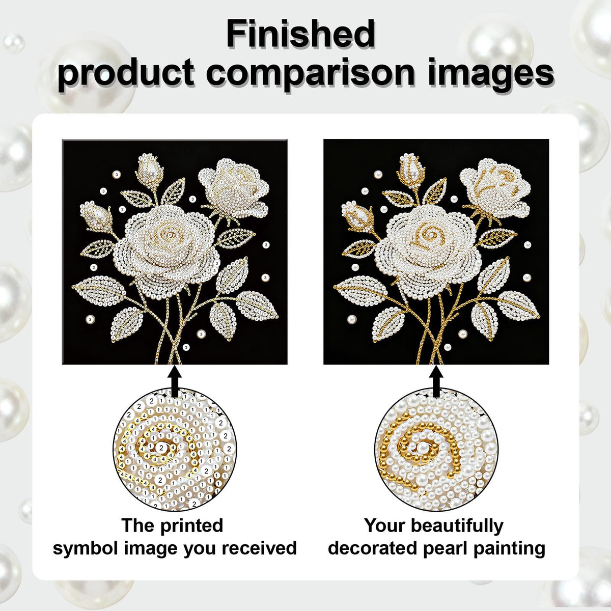 yzARTche Diamond Art Pearl Painting Kit, DIY Pearl Art Painting with Black Frame, Handmade Gem Dot Picture Craft for Home Wall Decor Present Set-21-Rose