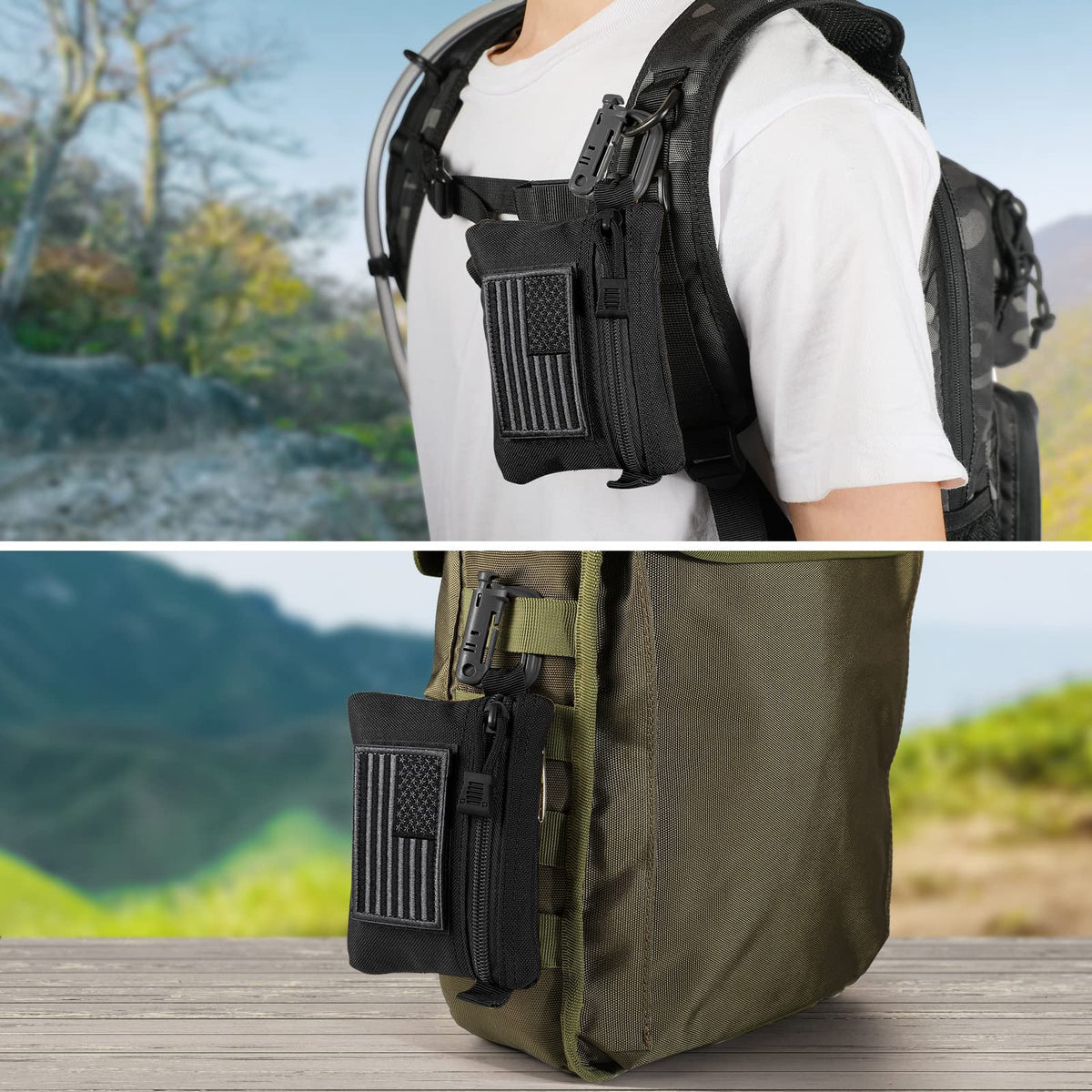 FRTKK 2 Pack Tactical Compact EDC Pouches, Military Molle Utility Pouch Organizer Pouch, Coin Purse Keychain Pocket Credit Card Holder Waist Pack (Black 3)