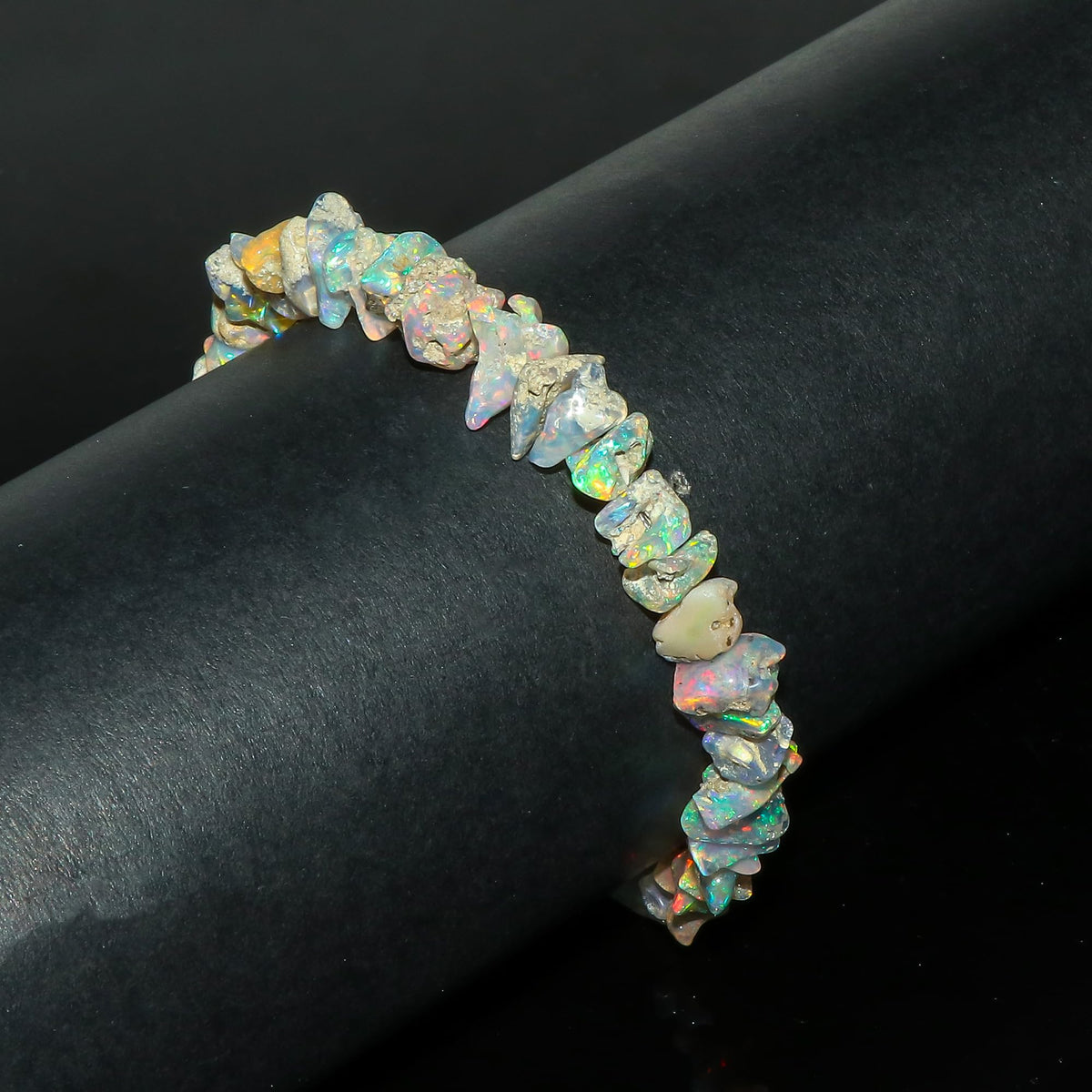 CRYSTALIS Ethiopian Opal Bracelet, Natural Raw Stones, Fire Play Rough Gemstones, Chakra Healing Crystals, Gift Giving Jewelry, Rhodium 925 Sterling Silver Women Bracelet 8 inch