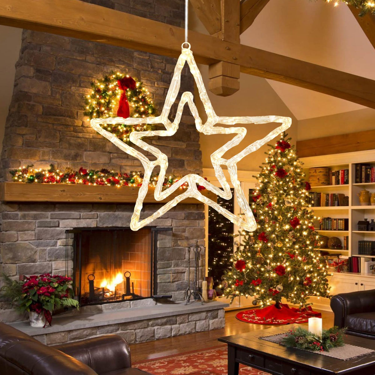 JOINTWIN Acrylic Christmas Star Light 13'' Window Light with 30 Warm White LEDs Battery Powered Timer Festive Christmas Decoration Waterproof for Indoor and Outdoor