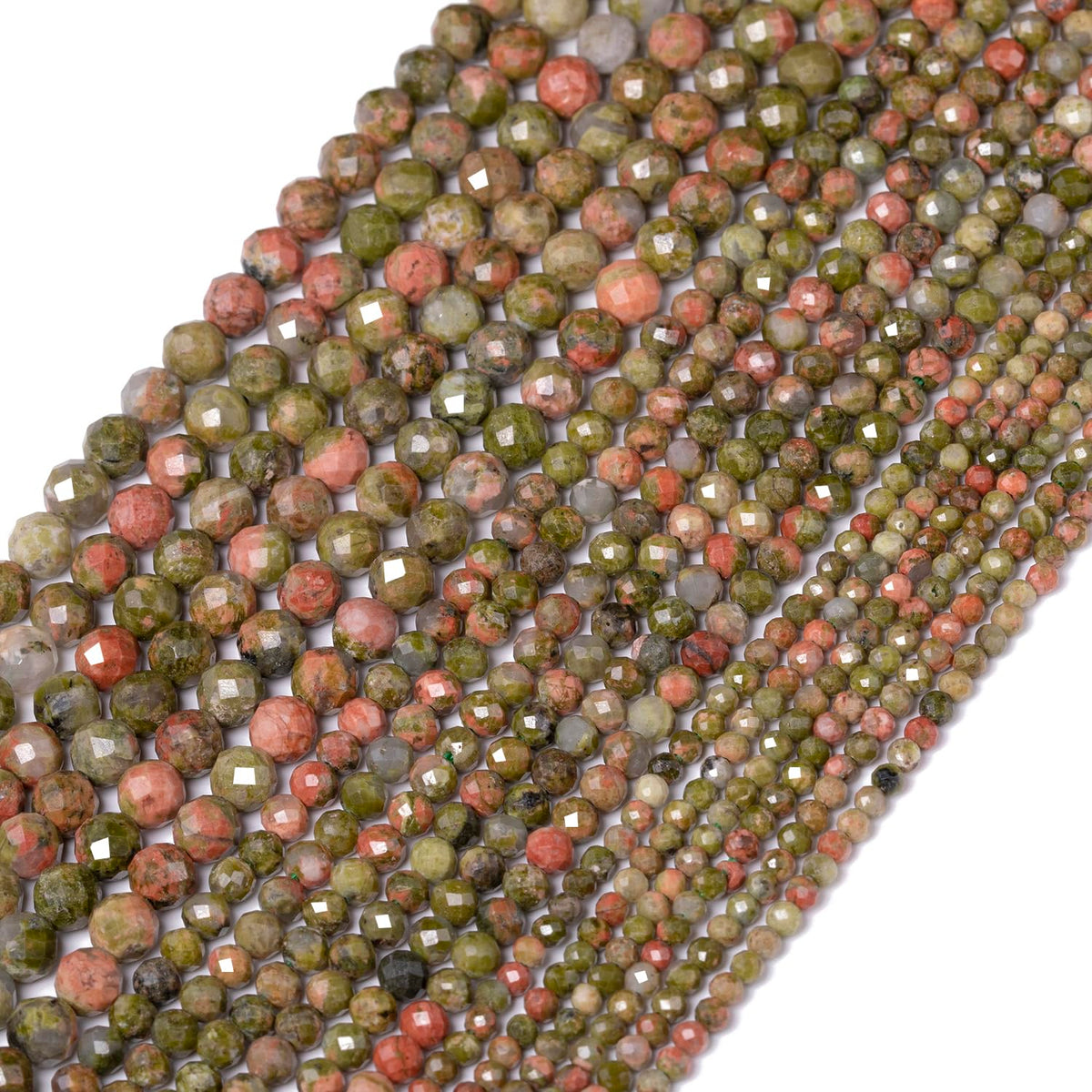 Song Xi 180pcs 2mm Natural Unakite Gemstone Beads Faceted Round Loose Stone Beads for Jewelry Making