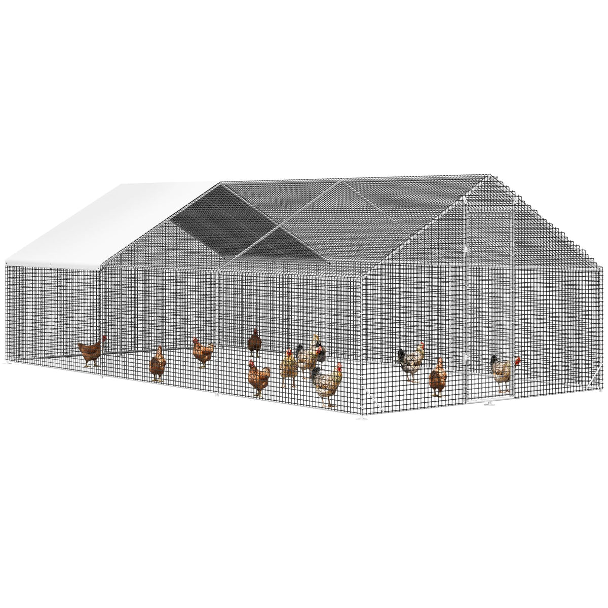 LEVELEVE Large Walk-in Chicken Coop with Chicken Run, Galvanized Poultry Enclosure with Waterproof Anti-UV Cover and Security Lock, Ideal for Rabbit, Duck, Backyard and Farm Yard, 19.7'x 9.8'x 6.6'
