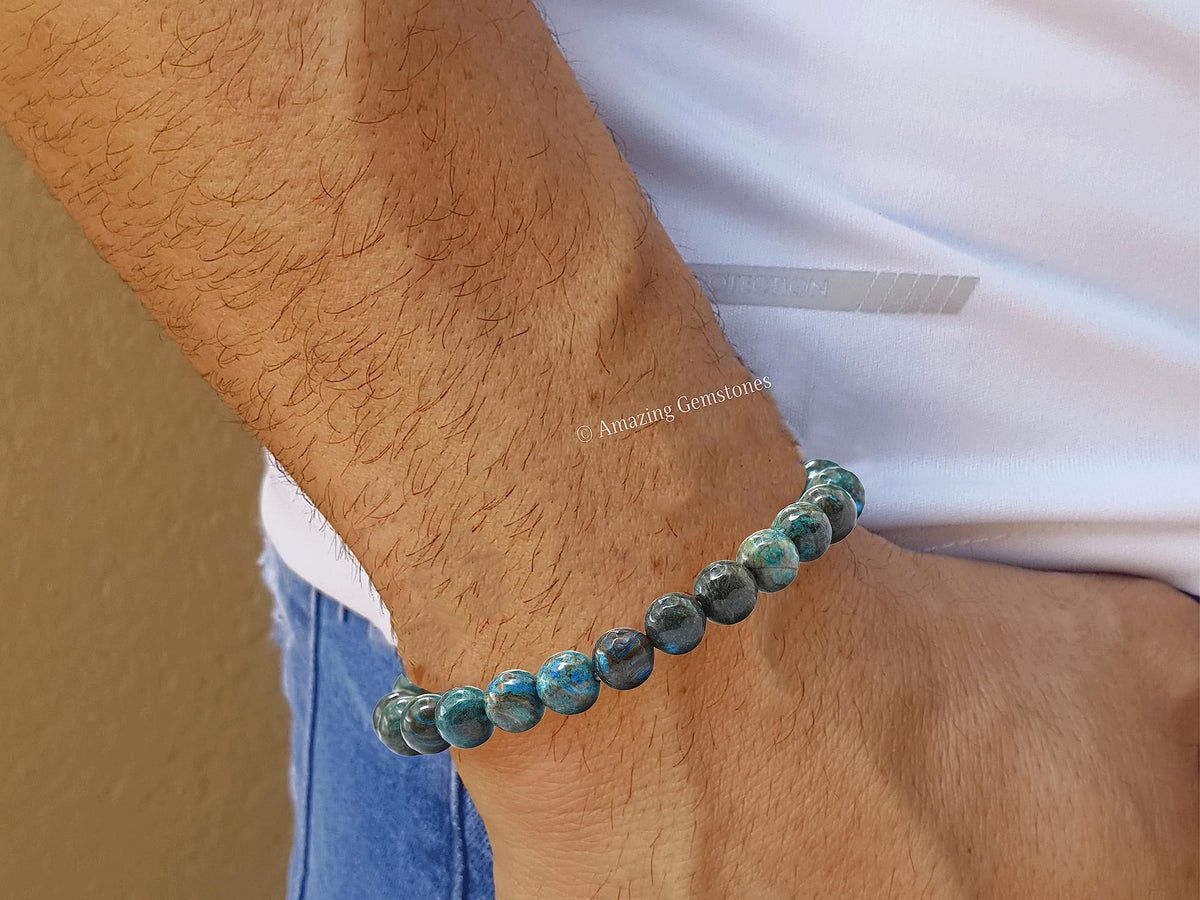Amazing Gemstone Chrysocolla Bracelet for Women - Chakra Mens Bracelet Protection Crystals and Healing Stones - Blessing Bracelet Spiritual Meditation Gift Christmas Stocking Stuffers