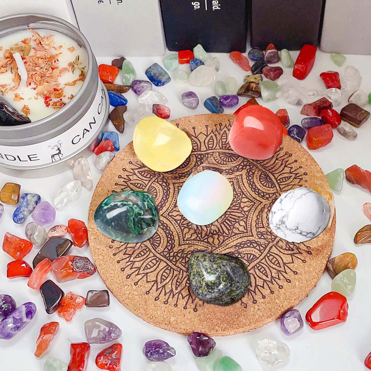 DUQGUHO Moss Agate Crystals Bulk Natural Irregular Polished Stones Tumbled Crystals Gemstone Rocks for Beginners Gift 200g