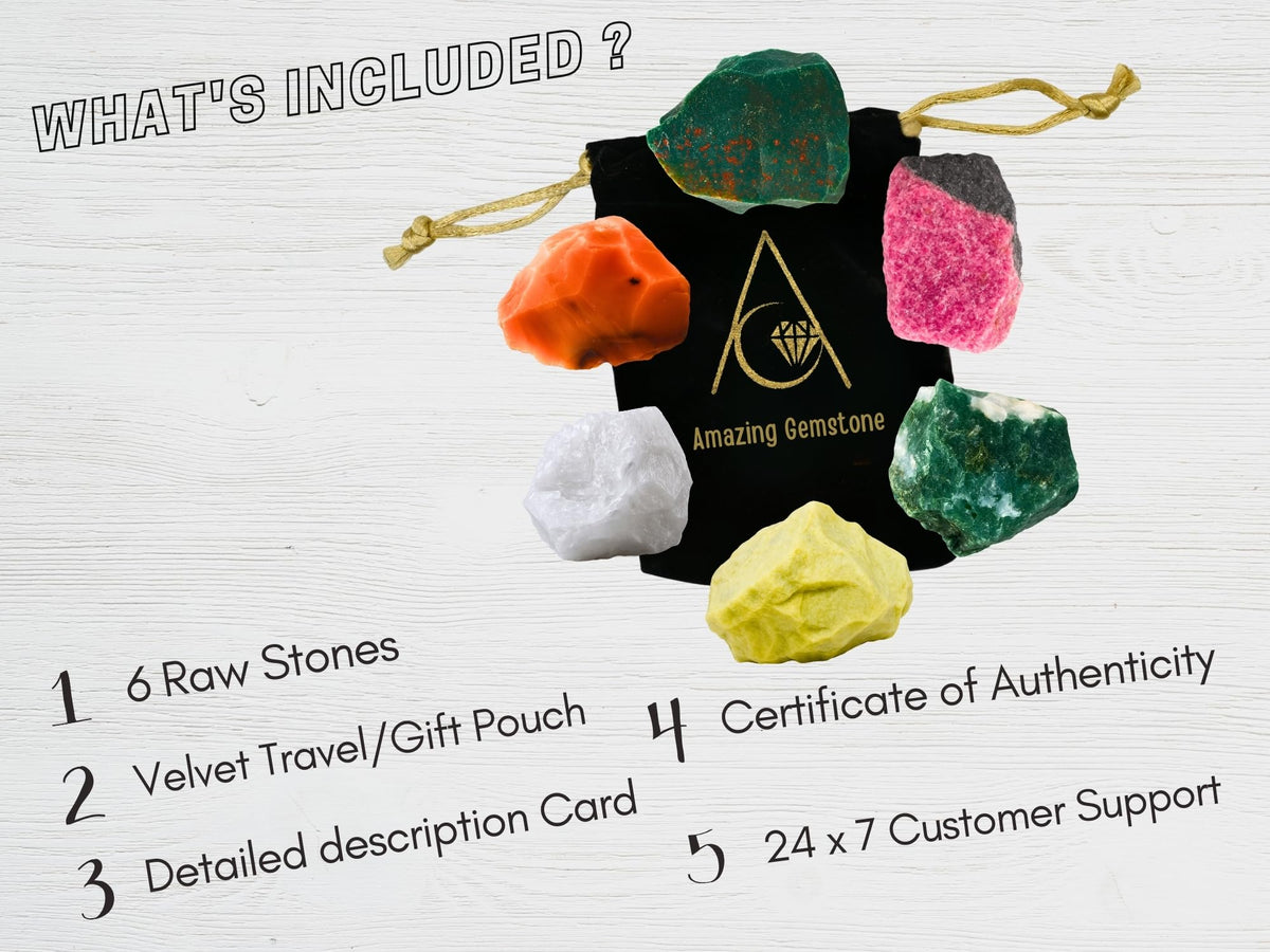 Amazing Gemstone Crystal for Immunity Manifestation, Set of 6 Blood Stone, Rhodonite, Serpentine, Snow Quartz, Carnelian and Moss Agate Healing Crystals and Stones