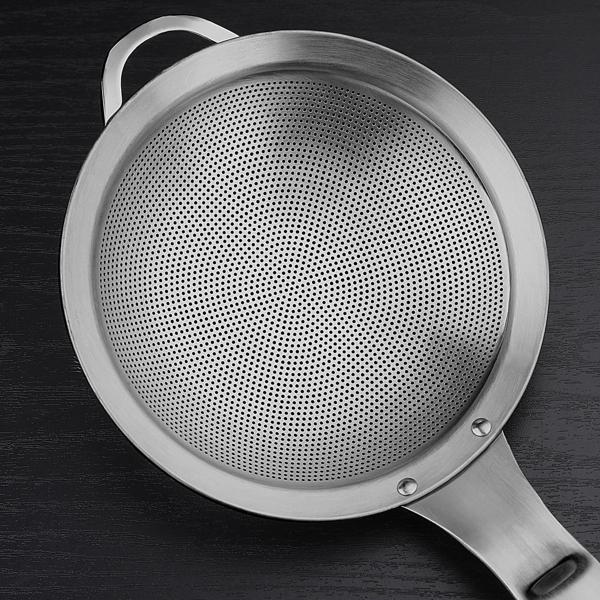 Collfa Punch Hole Sieve Fine Mesh Stainless Steel Small Colander Strainer With Handle Metal Micro Sifter Set of 2 for Kitchen Baking and Food Filter Rice,Tea,Pasta,Flour,Juice,Mini 3.55 and 4.33 Inch