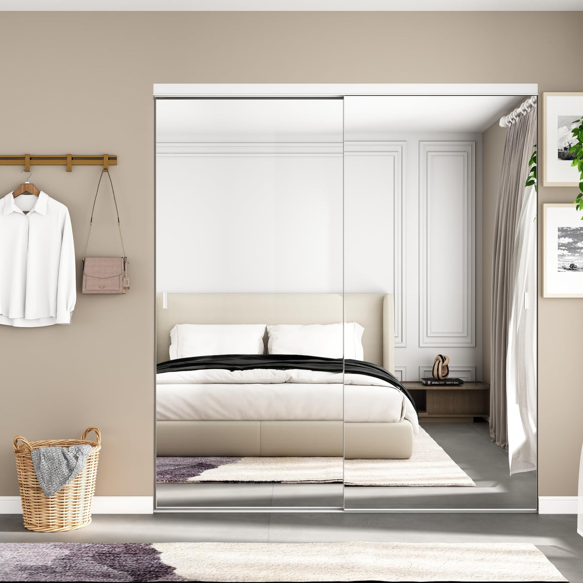 JUBEST Mirror Closet Doors, 72''x80'' One Side Sliding Closet Door with Hardware Kit, Interior Steel Frame Bypass Sliding Door for Closet, Easy to Install