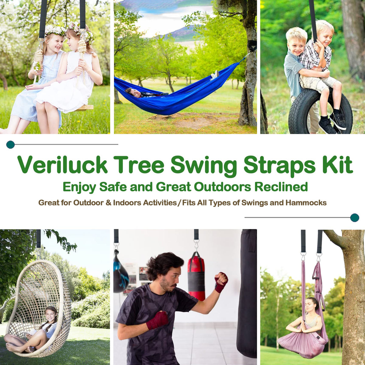 Veriluck Tree Swing Straps Hanging Kit - 3FT/8FT/15FT/20FT/30FT, Strong & Durable - Holds Up to 5000lbs - Adjustable Tree Swing Straps Fit for All Swings, Hammocks, Safer & Easy Installation(3 FT)
