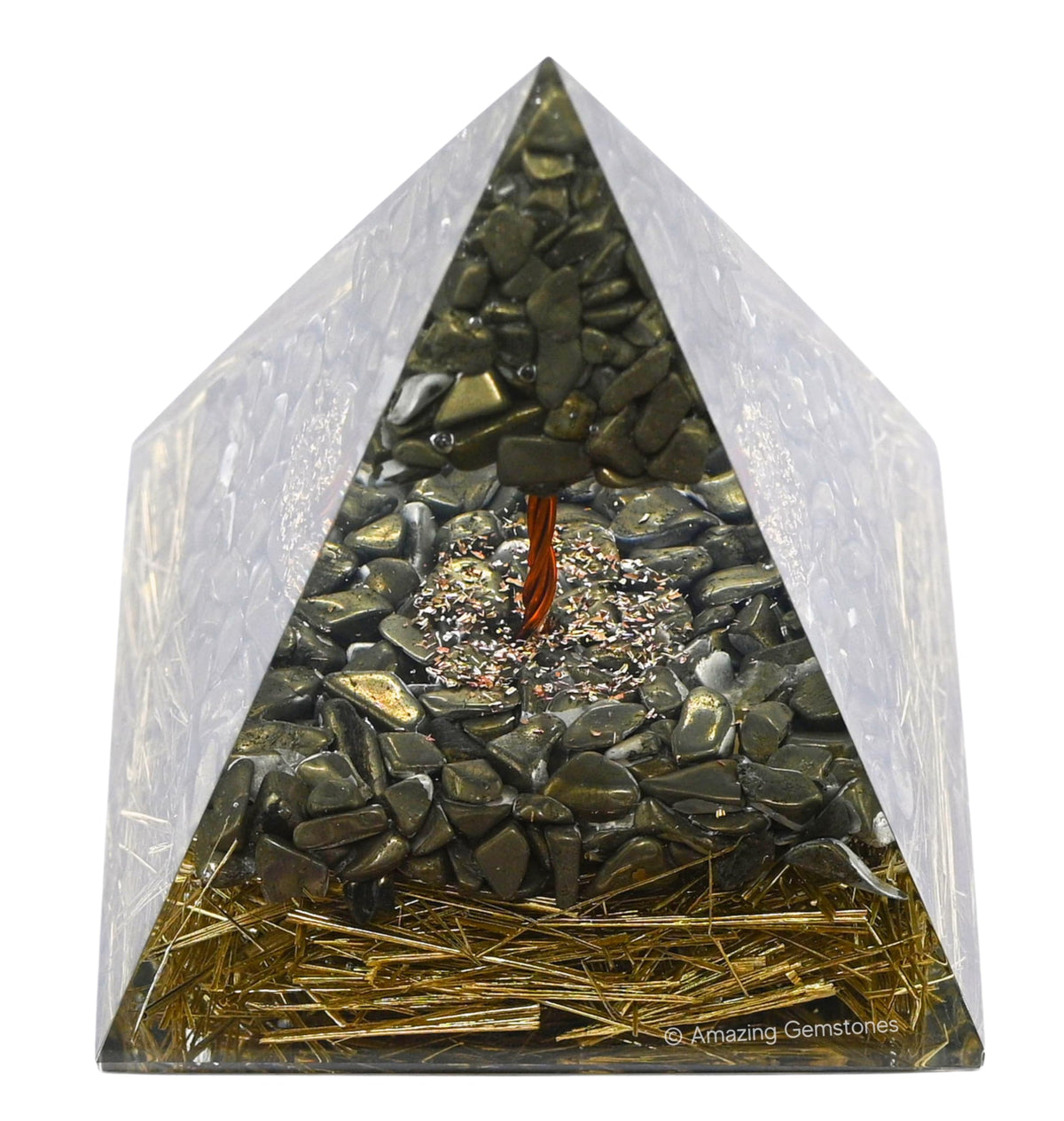 Amazing Gemstone Organite Orgone Pyramid Extra Large 105 MM - Orgone Energy Pyramid with Pyrite Crystals and Healing Stone - Orgonite Pyramids Crystals and Positive Energy