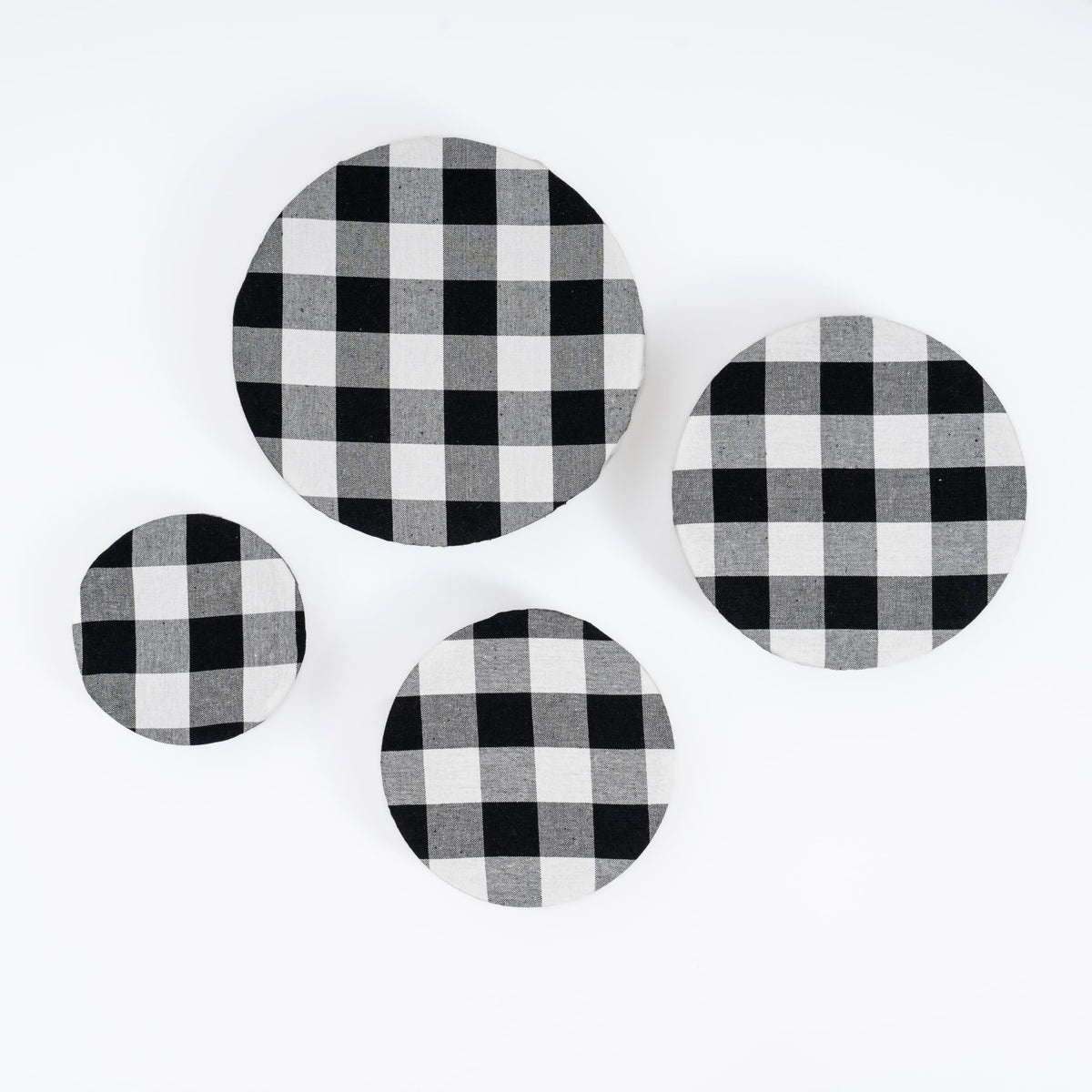 Reusable Elastic Bowl Covers - 100% Cotton Fabric Bowl Covers Set for Sourdough Bread and Mixing Bowls to Cover Dough, Fruits, Vegetables and Regulate Moisture (Black Plaid, 1XL, 1L, 1M, 1S)