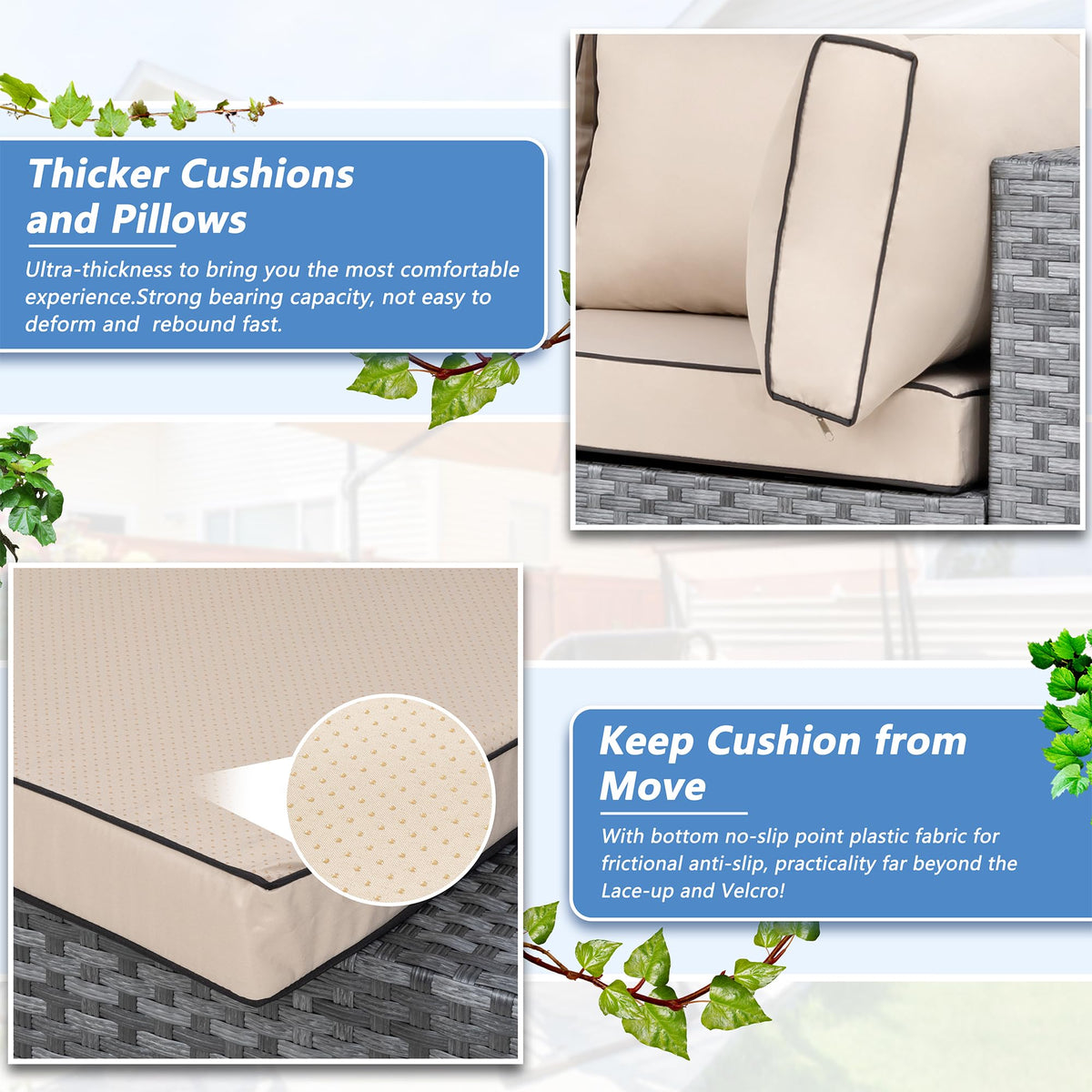 Shintenchi 5 Pieces Outdoor Patio Furniture Sets, Patio Sectional Sofa Couch, Gray PE Wicker Furniture Modular Patio Conversation Sets Patio Sofa with Washable Cushions & Table(Khaki)