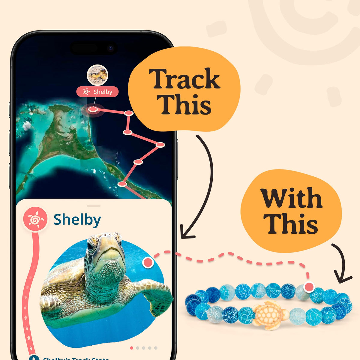 Fahlo Sea Turtle Tracking Bracelet – Track a Real Sea Turtle’s Journey – Supports Wildlife Conservation – Elastic, One Size Fits Most – on Interactive Mobile App Map – Unisex Ocean Conservation Gift (Sky Stone)