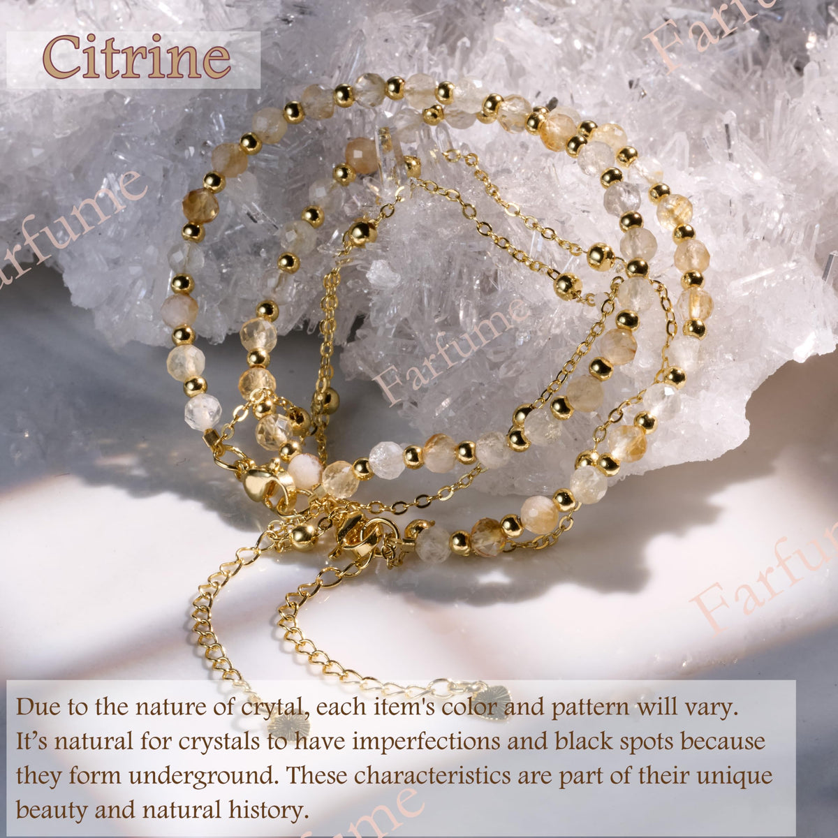 Farfume Citrine Crystal Bracelet Beaded Bracelets for Women 4mm Natural Stone Beads Gemstone Handmade Jewelry Valentine's Day Gifts