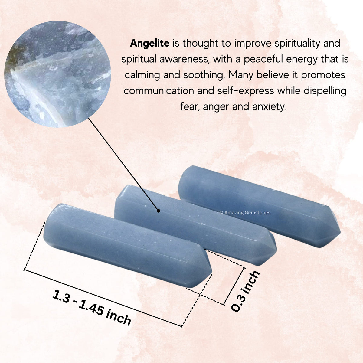 Amazing Gemstone Angelite Crystal Points Bulk Healing Crystals and Stones - Pack of 3 Single Terminated Healing Wand Point Bulk Crystals for Crafts, Crystal Grid, DIY Work - Premium Crystals
