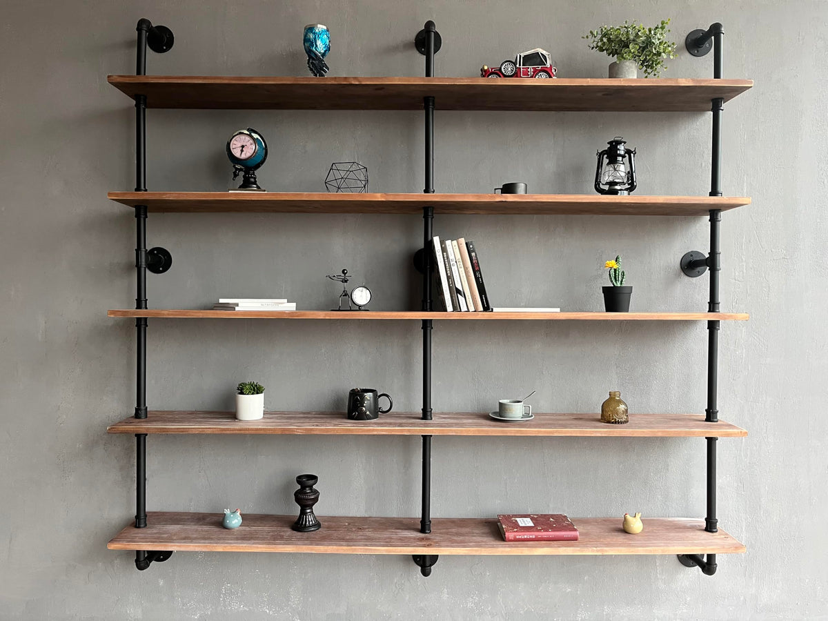 HDDFER Industrial Pipe Shelf Shelving Bookcase, Wall Mounted Rustic Bookshelf 60 Inch, Floating Bookshelves for Wall,Retro Wood Metal Pipe Industrial Shelves for Living Room