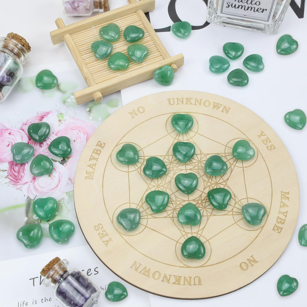 NUKAYAI 20PCS Green Aventrine Healing Crystals Stones Heart Love Shaped Polished Crystal Natural Cute Pocket Thumb Reiki Wholesale Set Balancing Meditation Mothers Day Bulk Gifts for Women