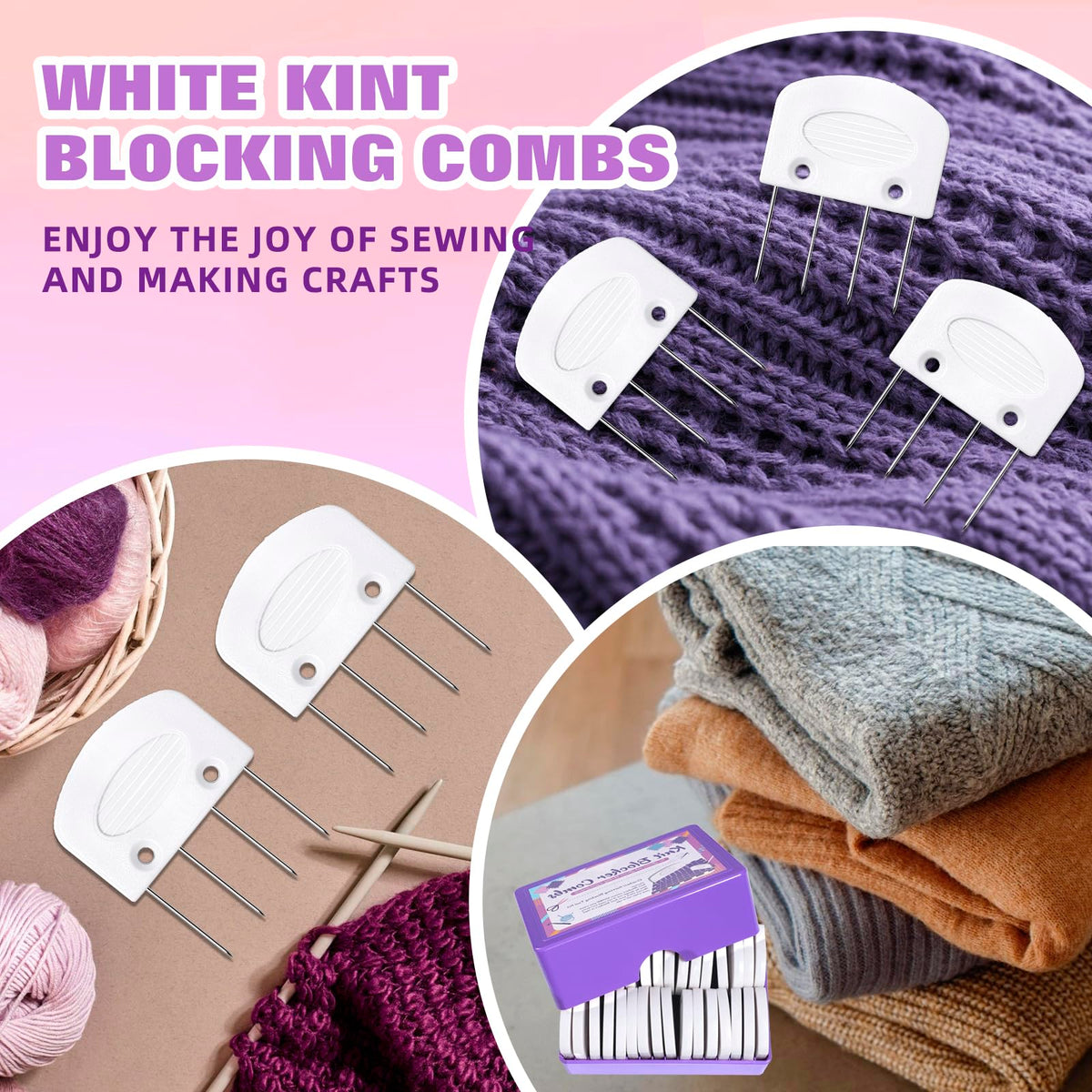 32 Pcs Knit Blocking Combs for Knitting, Crochet Blocking Pin, Short Knit Blockers Combs for Blocking Knitting Crochet Sewing Lace Needlework Projects Tool Device (White)