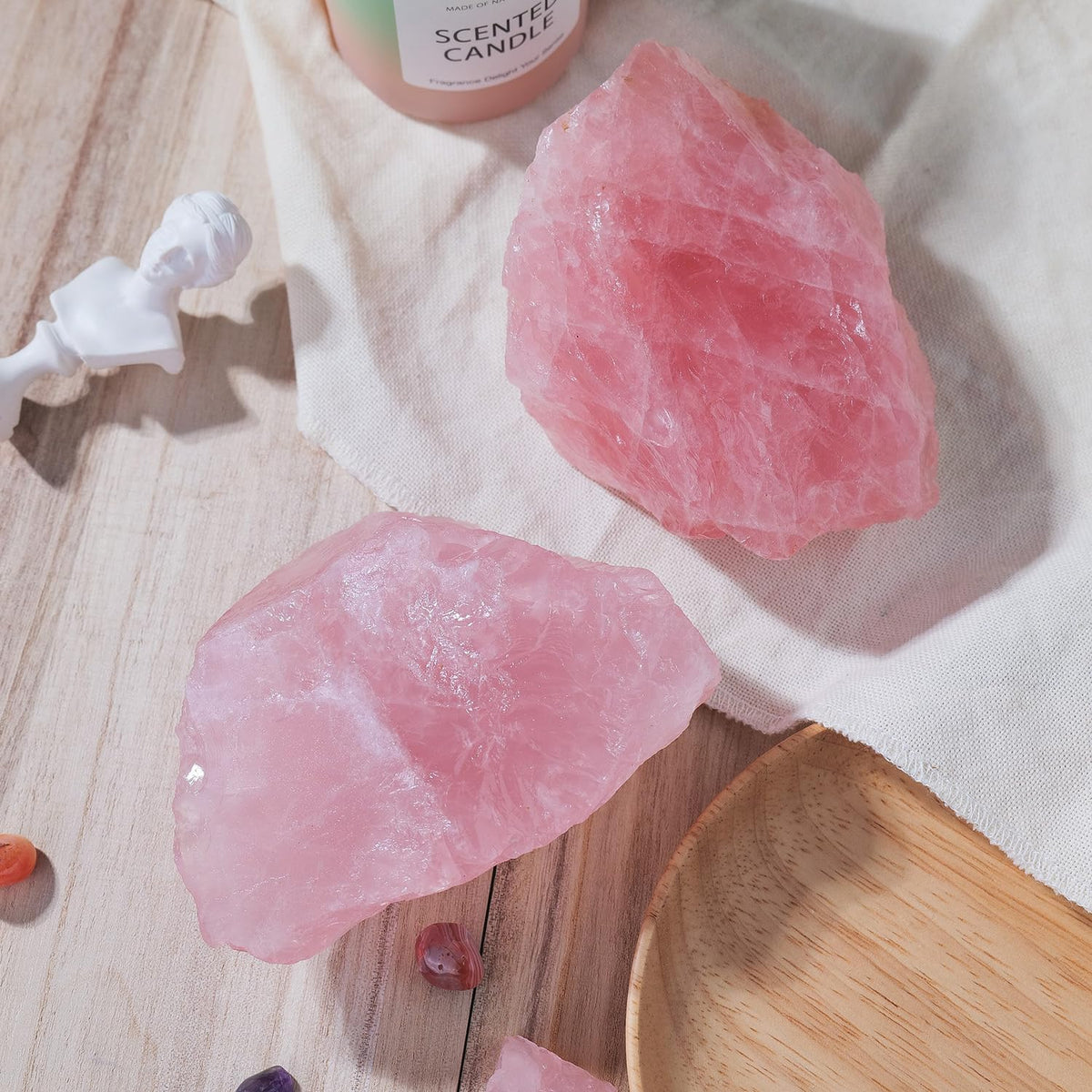 Apengshi Rose Quartz Raw Crystals 2PCS Natural Rough Rocks Healing Crystal and Stones DIY Raw Stones Meditation Fountain Garden Home Decor