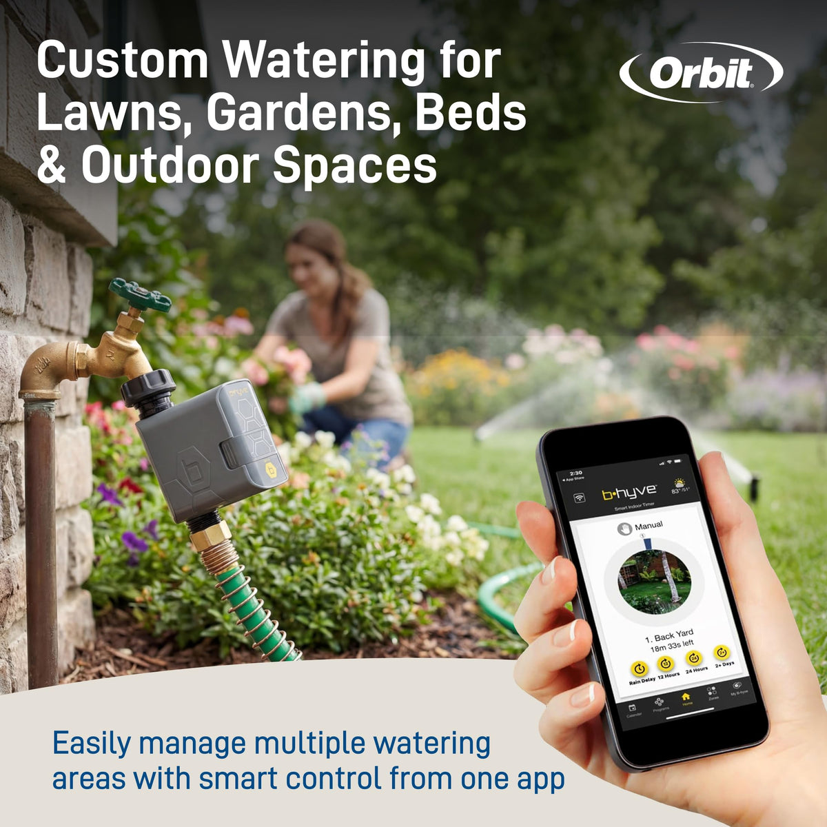 Orbit B-hyve Gen 2 Smart Hose Watering Timer with Wi-Fi Hub - Smart Hose Watering Timer - Wi-Fi System - App Controlled - Weatherproof AA Battery Powered - 90204