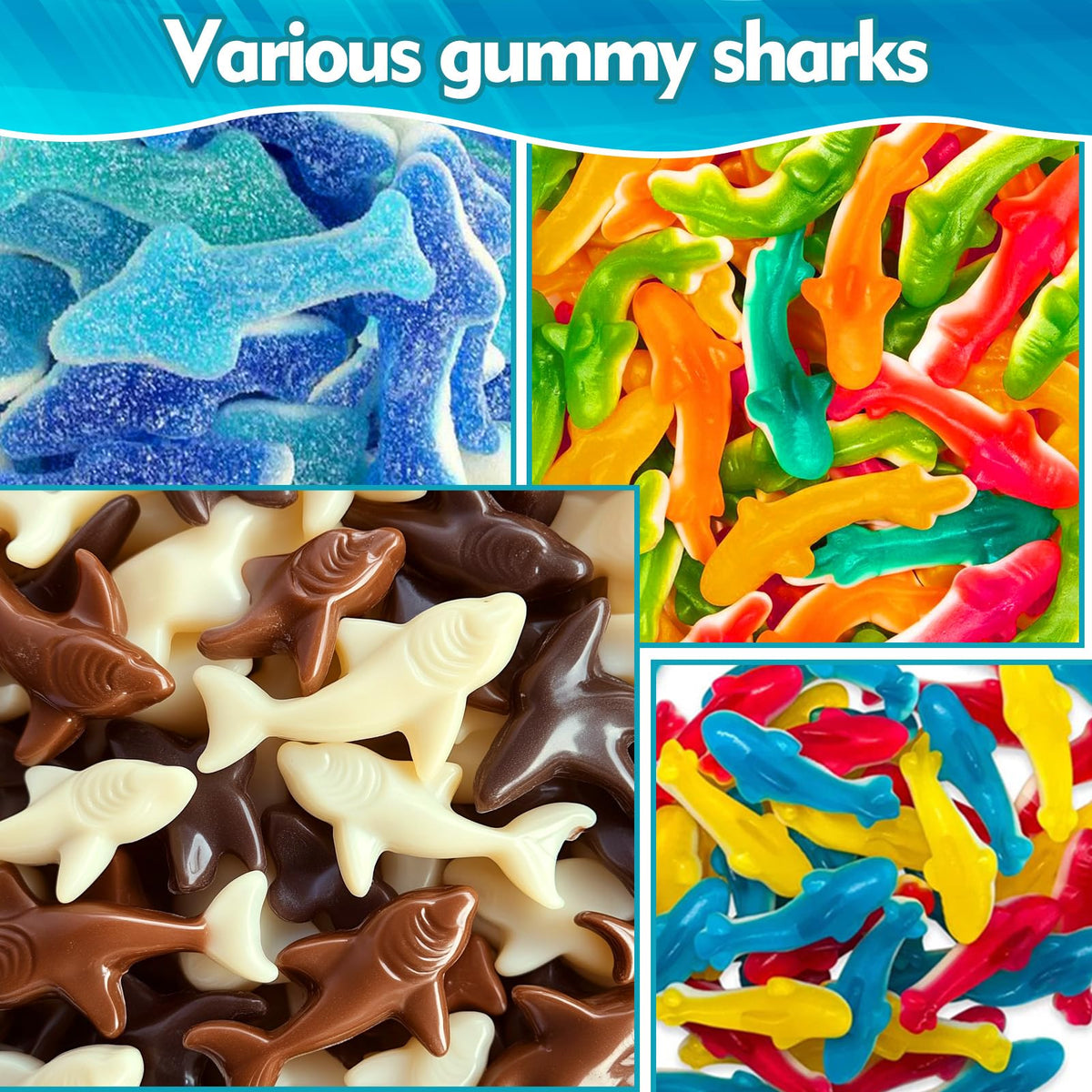 Palksky Gummy Sharks Molds Silicone, 4 Pack 30 Cavity Mini Sharks Candy Molds,3D Small Blue Shark Gummies Mold, Candy Making Supplies for Candy/Friut Snack